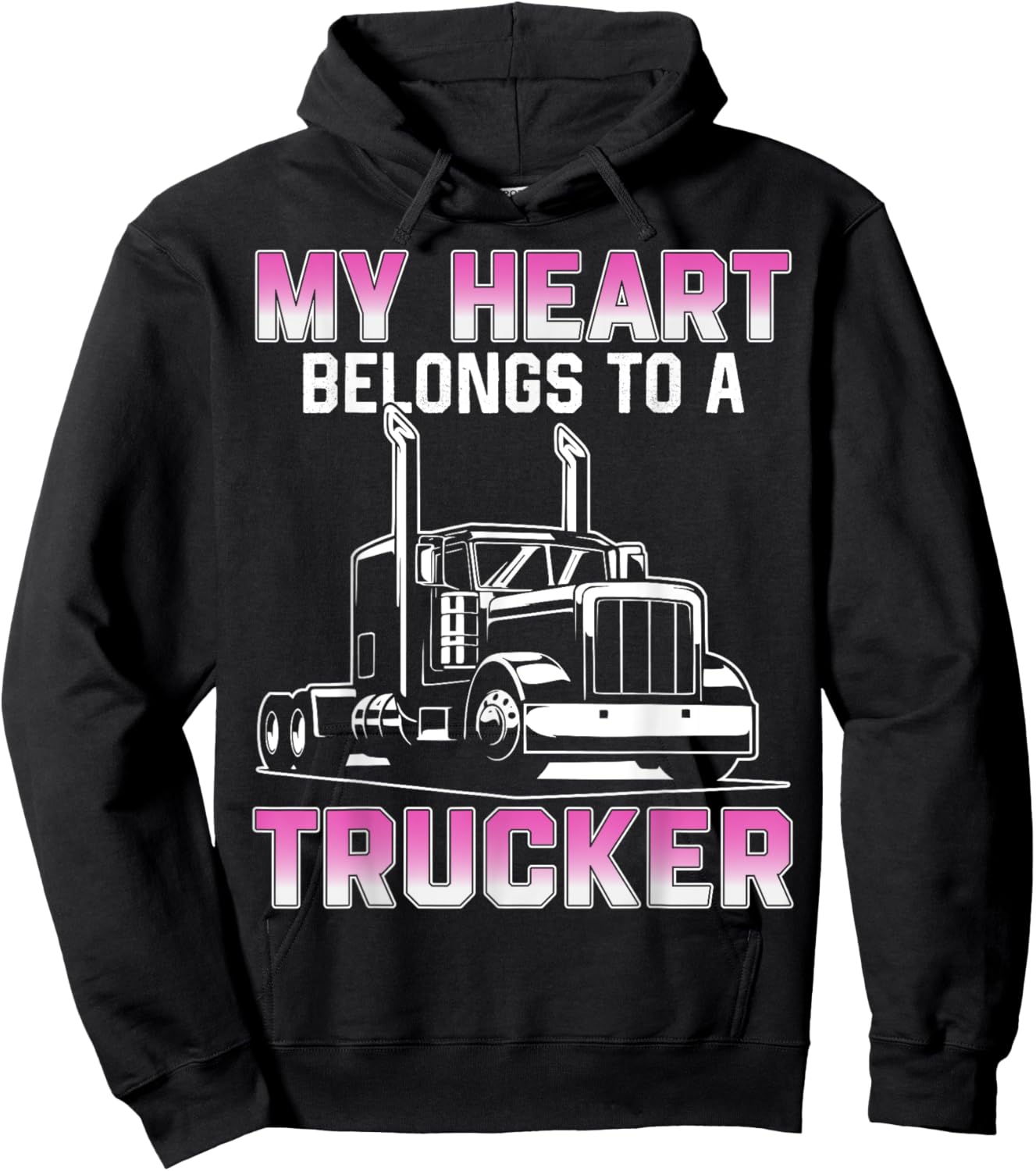My Heart Belongs To A Trucker Wife Girlfriend Truck Driver Hoodie - Hoodie | Black