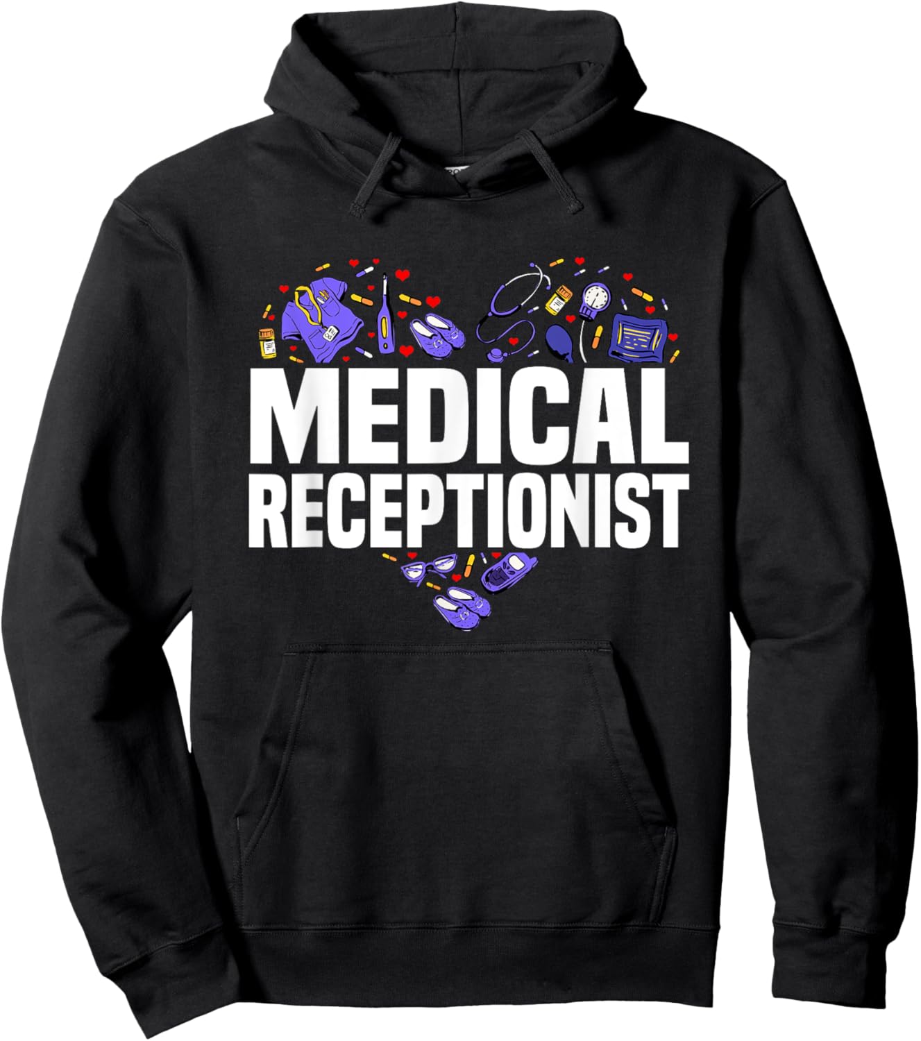 Medical Receptionist Heart Outfit Hospital Team Staff Hoodie - Hoodie | Black