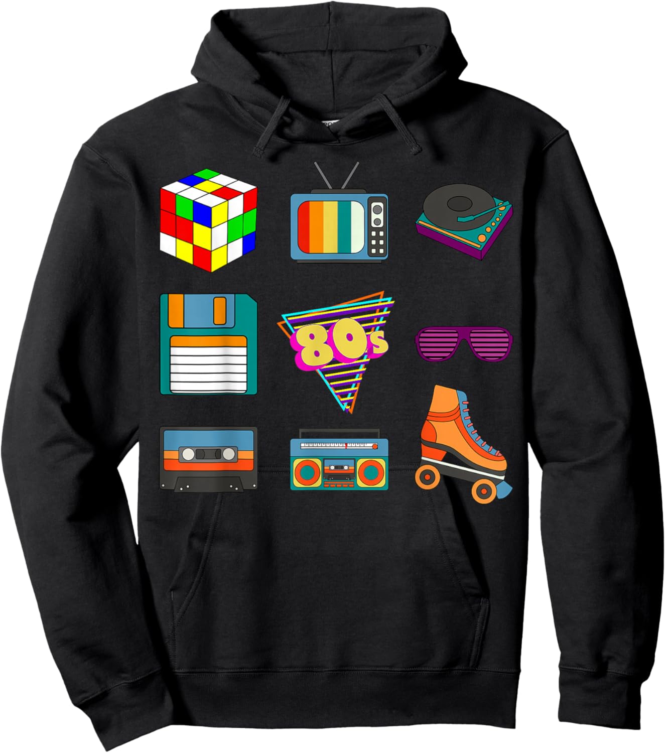 80's Retro Fashion Throwback Culture Disco Music Party Lover Short Sleeve Hoodie - Hoodie | Black