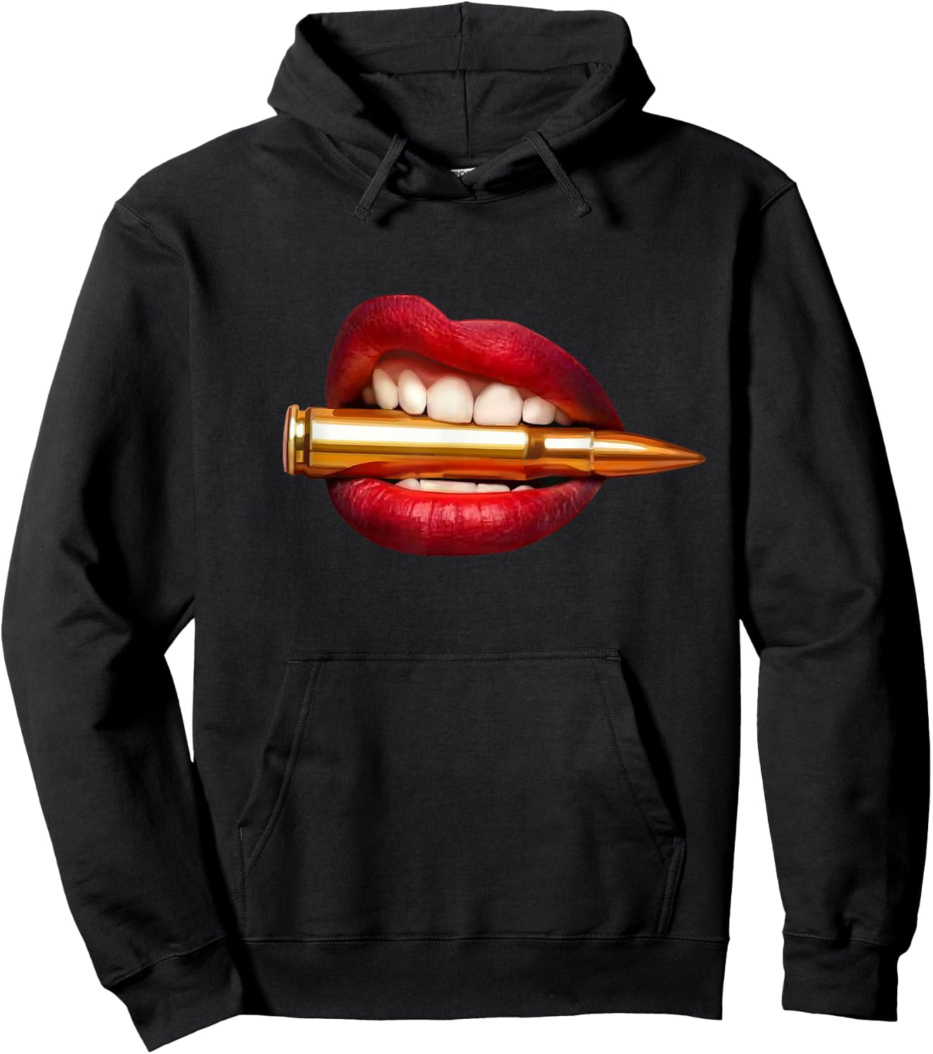 Bite the Bullet Lips | Sexy Gun Pop Art Gift Hoodie - Hoodie | Black