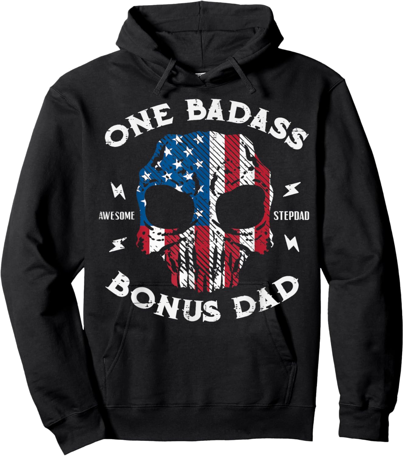 One Awesome Stepdad Bonus Dad Fathers Day US Flag Skull Men Hoodie - Hoodie | Black