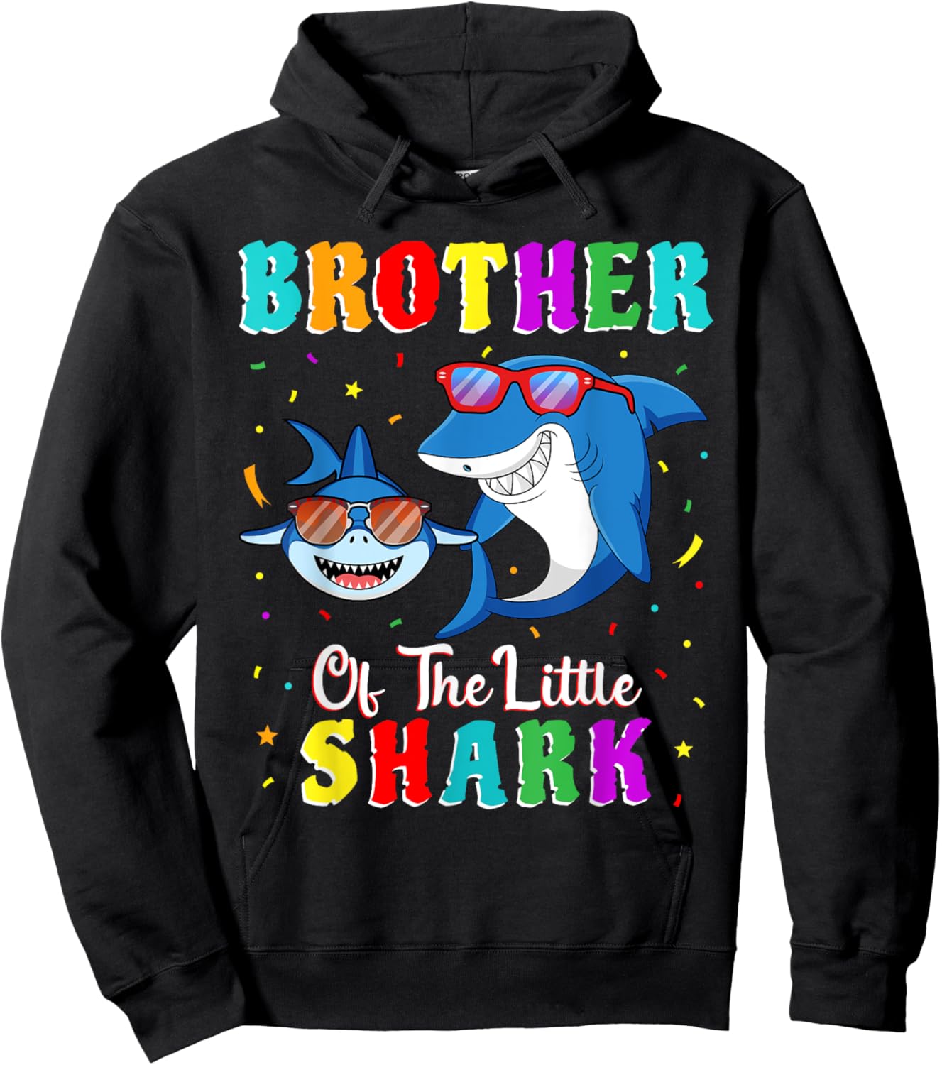 Brother Of The Little Shark Little Brother Shark Birthday Hoodie - Hoodie | Black