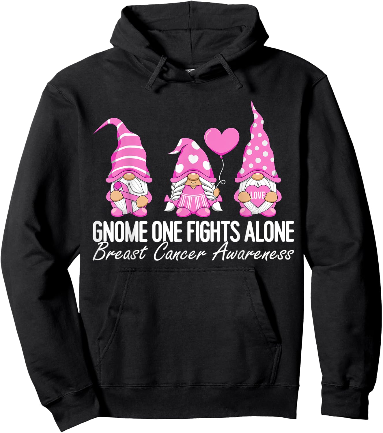Breast Cancer Awareness Gnomes I Wear Pink Ribbon Support Hoodie - Hoodie | Black