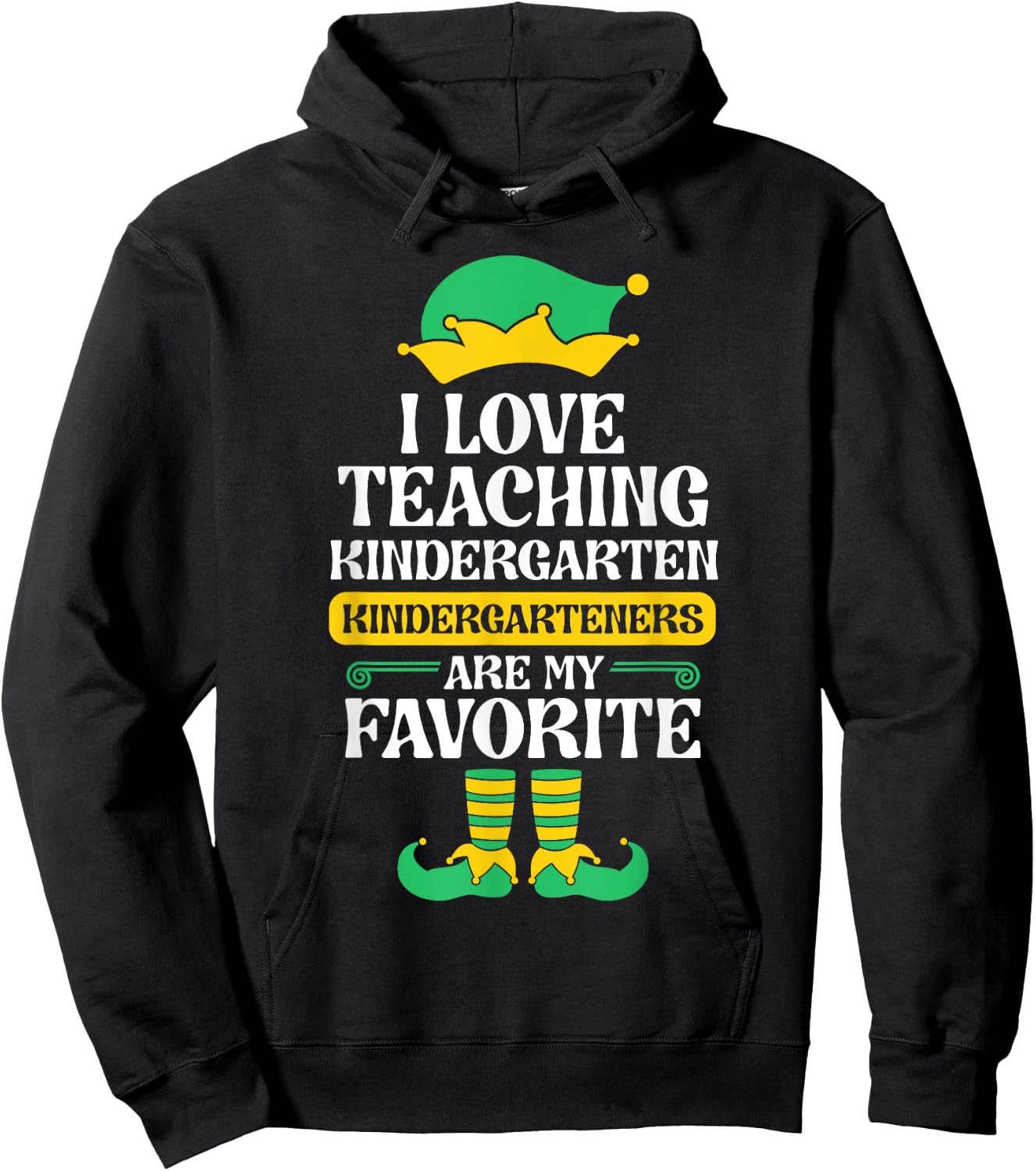 Kindergarten Teacher Elf Christmas Kinder I Love Teaching Women Kids Hoodie - Hoodie | Black