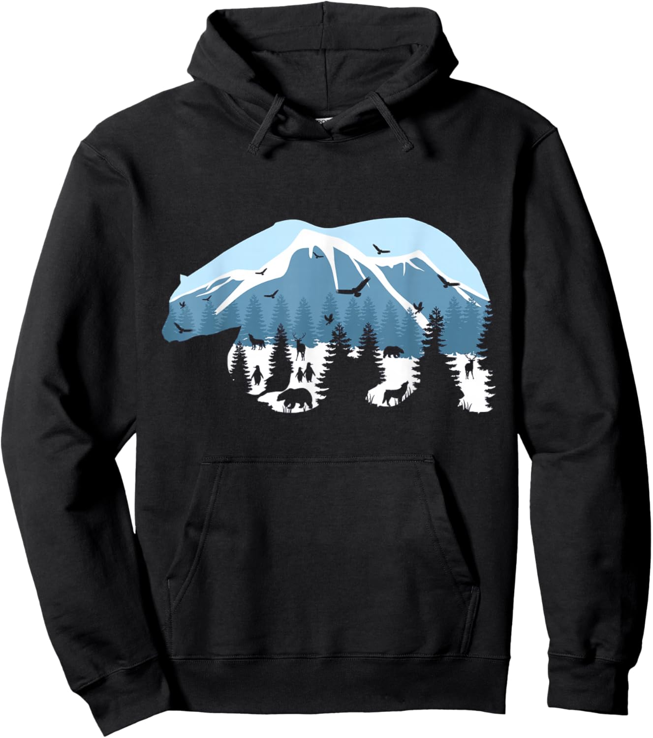 Wildlife Animal Outdoor Trees Silhouette Forest Nature Bear Hoodie - Hoodie | Black