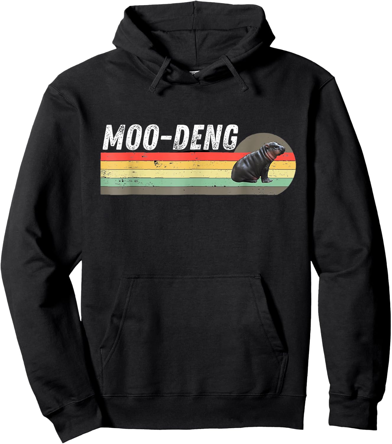 Moo-Deng Cute Baby Hippo Lovers Retro Design Funny Hoodie - Hoodie | Black