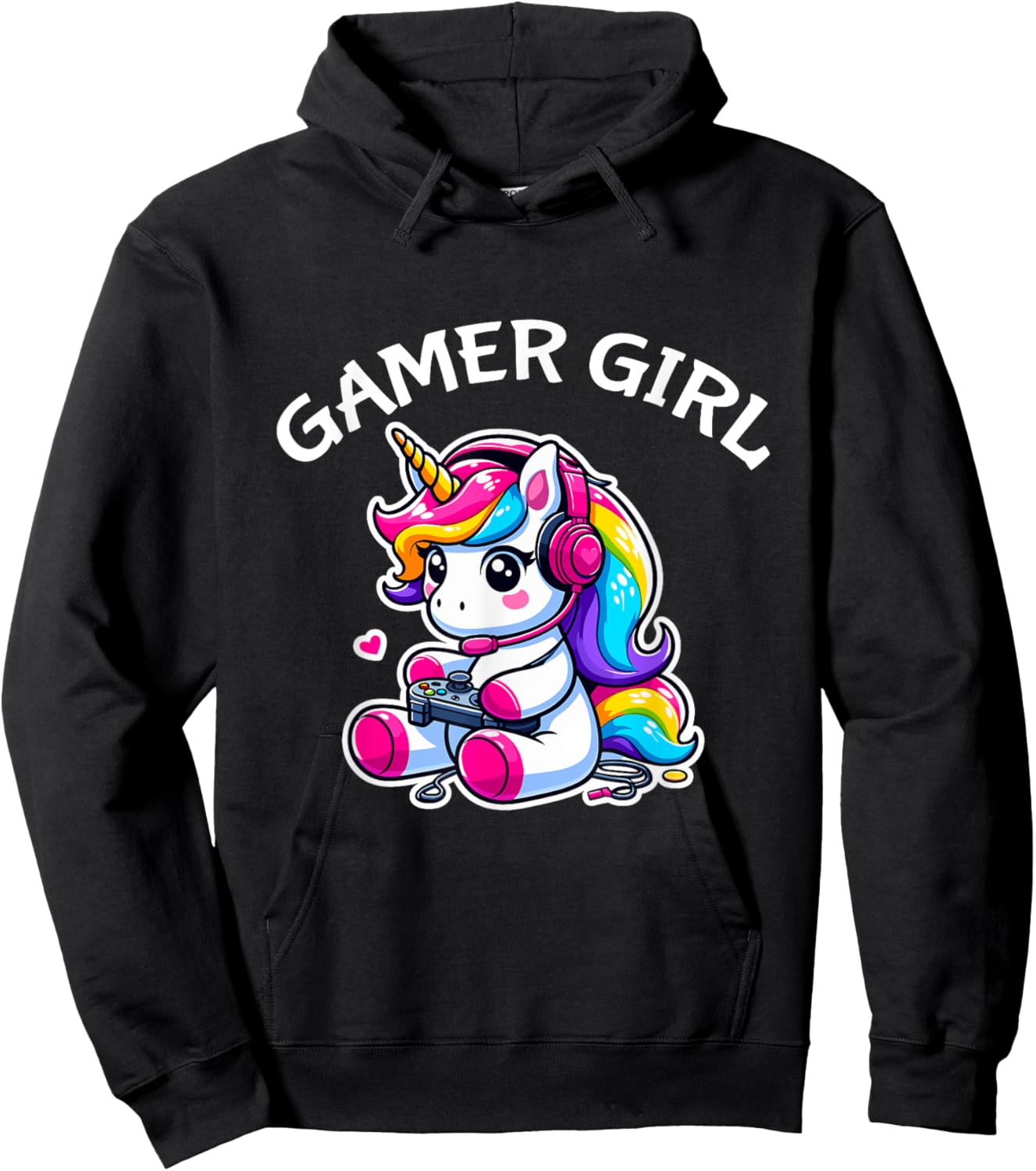 Cute Video Game Gaming Unicorn Gamer Girl Hoodie - Hoodie | Black