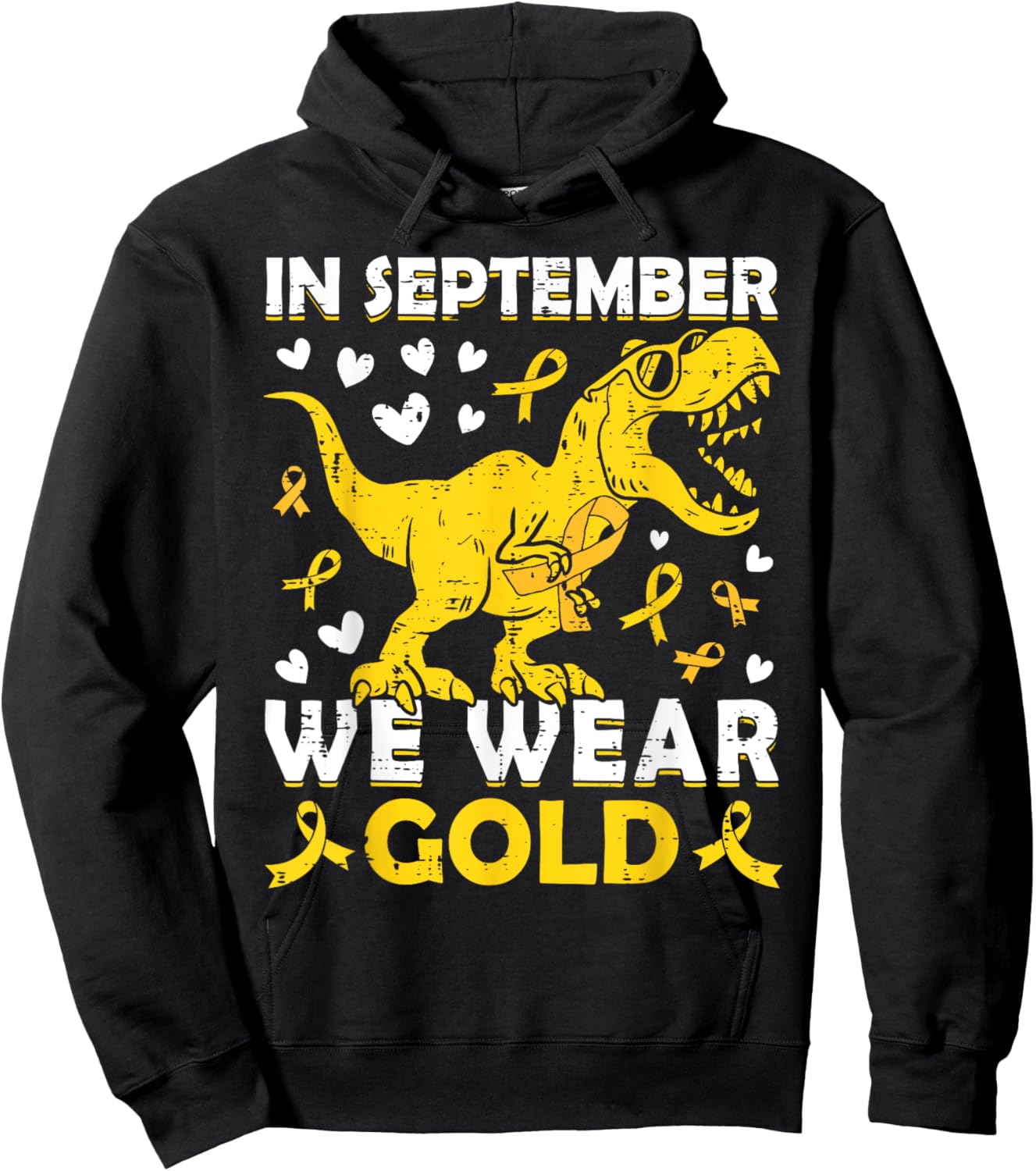 In September We Wear Gold T-Rex Childhood Cancer Awareness Hoodie - Hoodie | Black