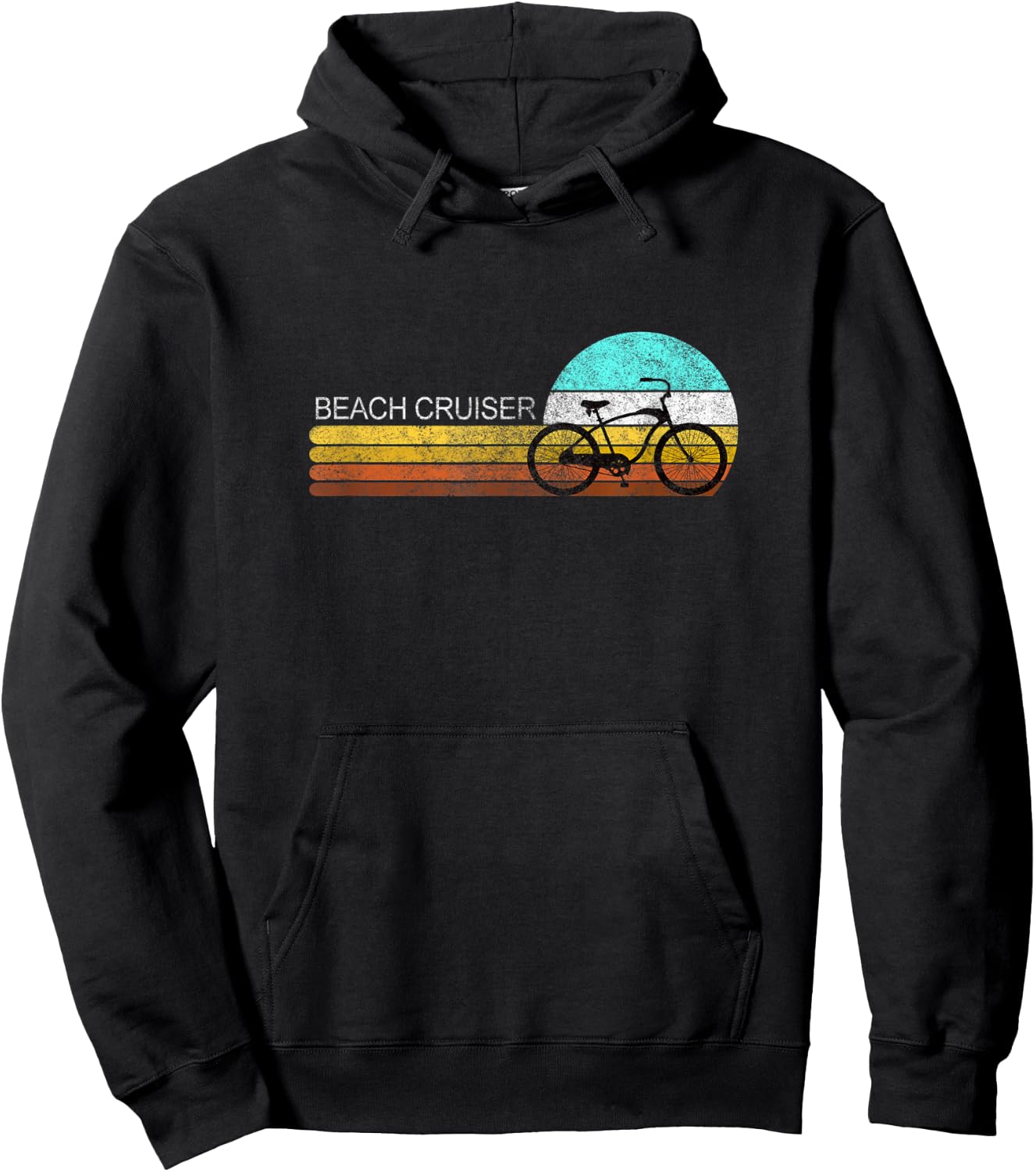 Distressed Beach Cruiser Bicycle Bike Cycle Retro Sunset Hoodie - Hoodie | Black