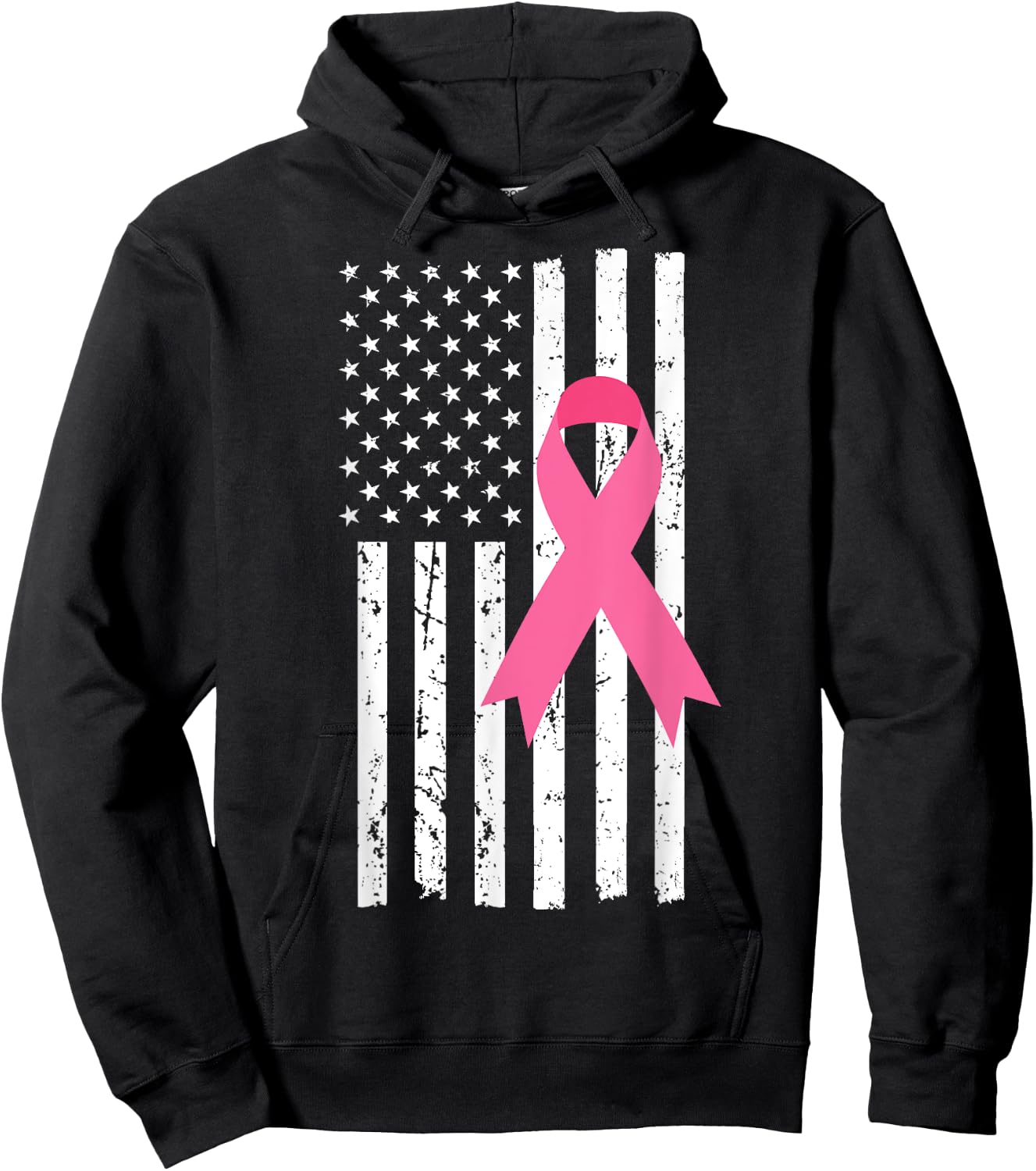 US Flag Pink Ribbon Cool Breast Cancer Awareness Gifts Hoodie - Hoodie | Black