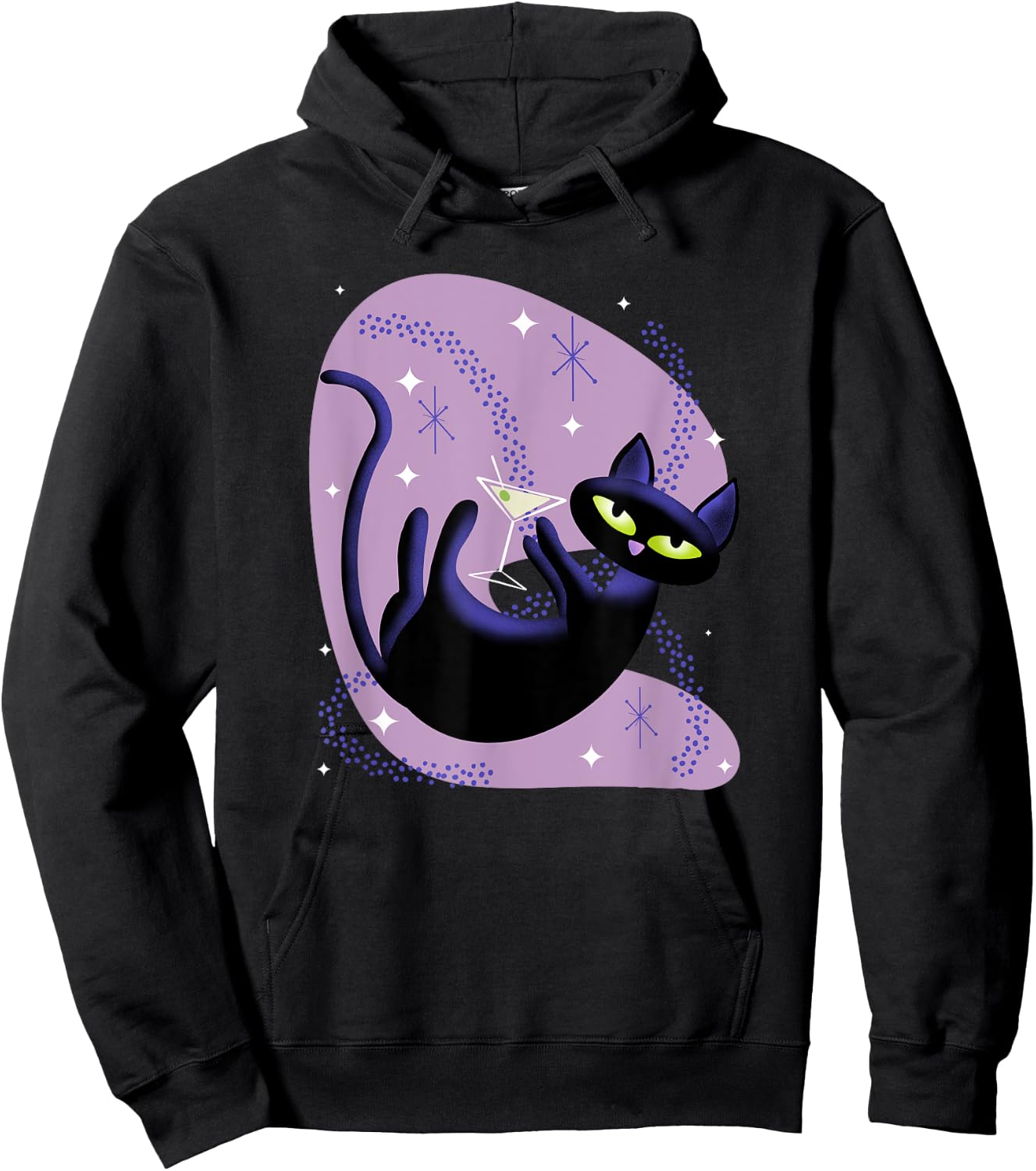 Cool Retro Atomic Cat Swimming in Space with Martini Men Women Hoodie - Hoodie | Black