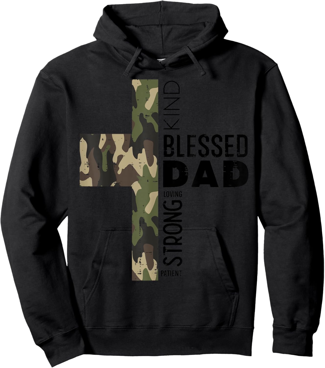 Fathers Day Blessed Dad Camo Cross Christian Papa Daddy Men Hoodie - Hoodie | Black