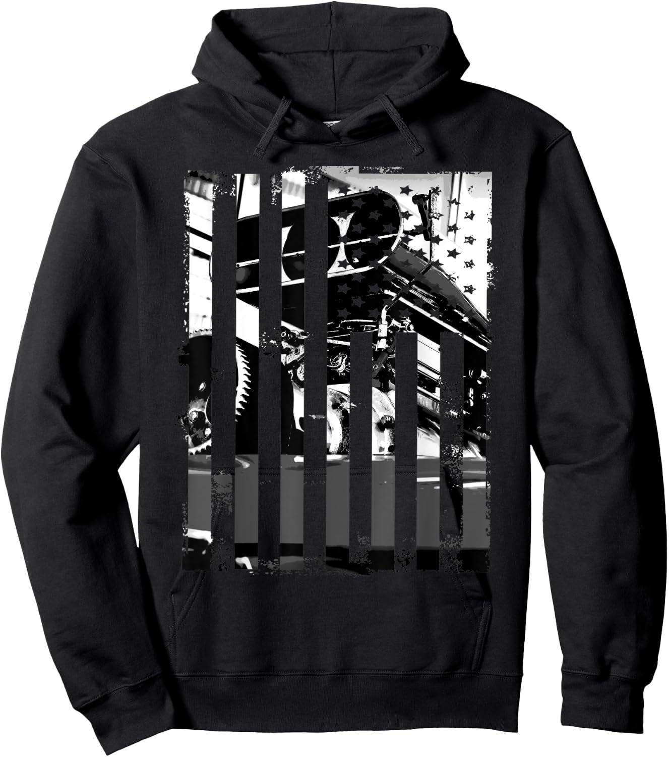 Funny Car Guy Gift - Horsepower American Flag Muscle Car Hoodie - Hoodie | Black