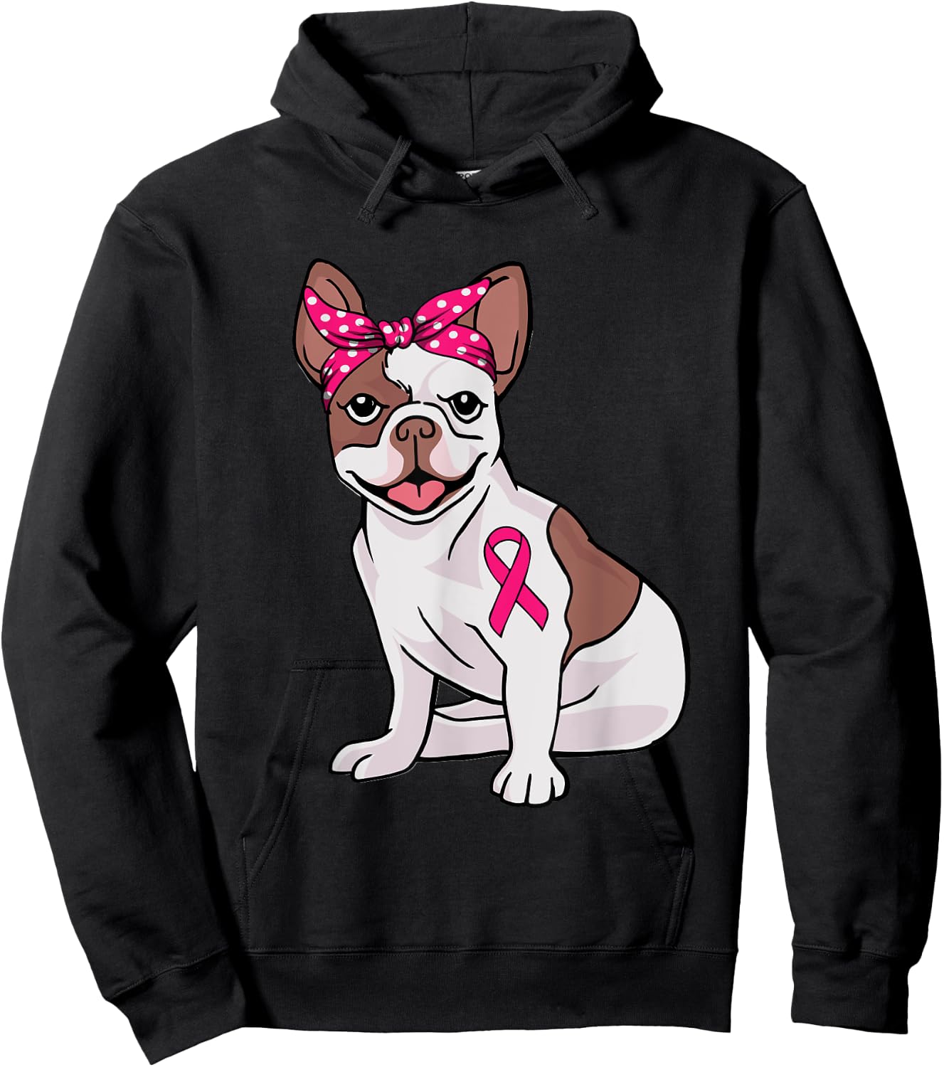 French Bulldog Pink Bandana Breast Cancer Awareness Cute Dog Hoodie - Hoodie | Black