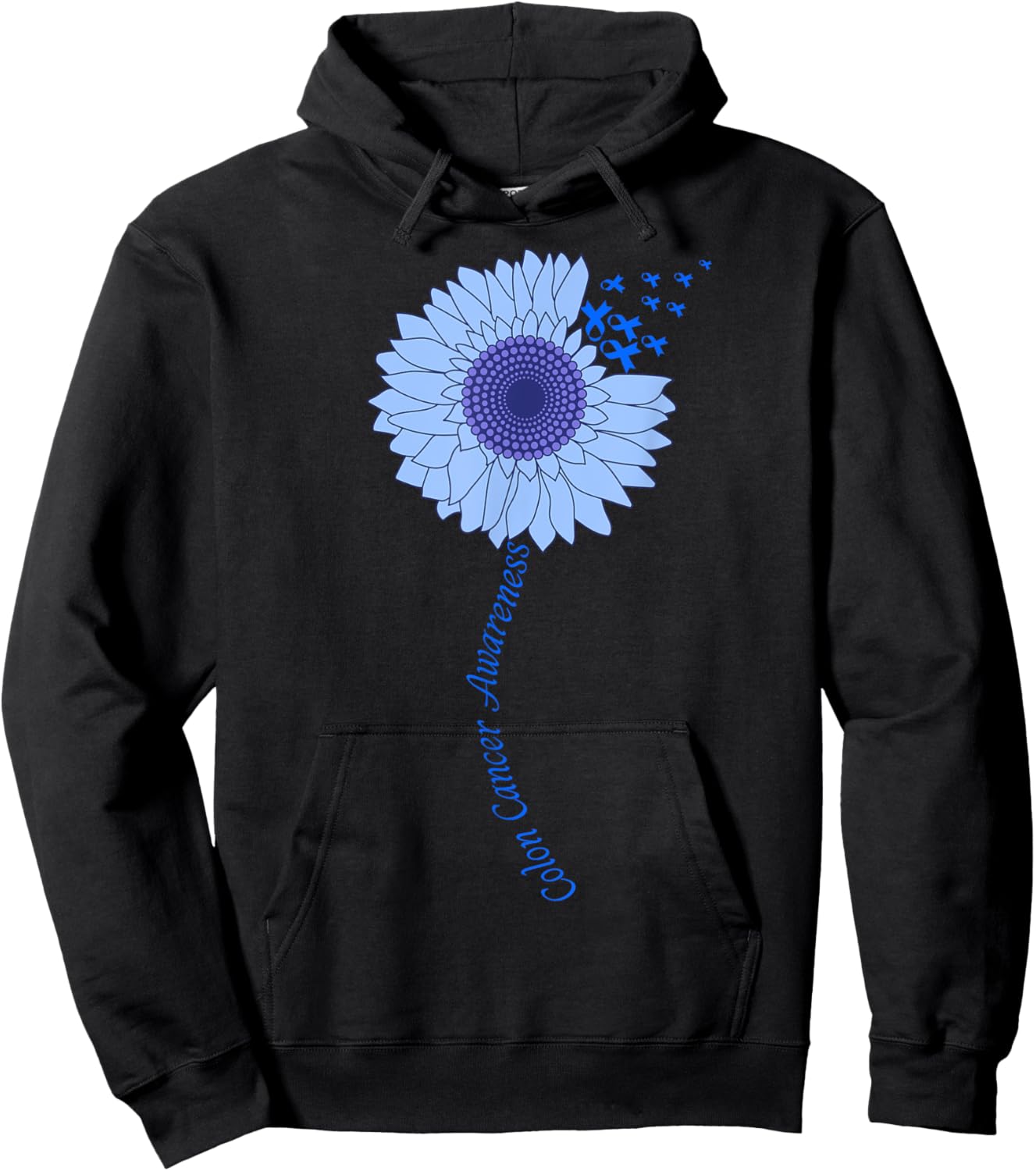 Colon Cancer Awareness Sunflower Periwinkle Ribbon Hoodie - Hoodie | Black