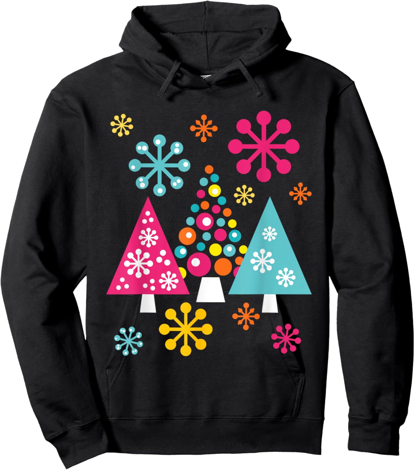 Groovy Retro Christmas Trees and Snowflakes Hoodie - Hoodie | Black