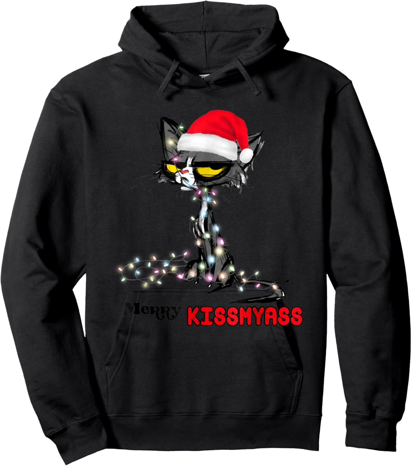 Cool Cat Hat Merry Kiss My Ass Christmas Hoodie - Hoodie | Black