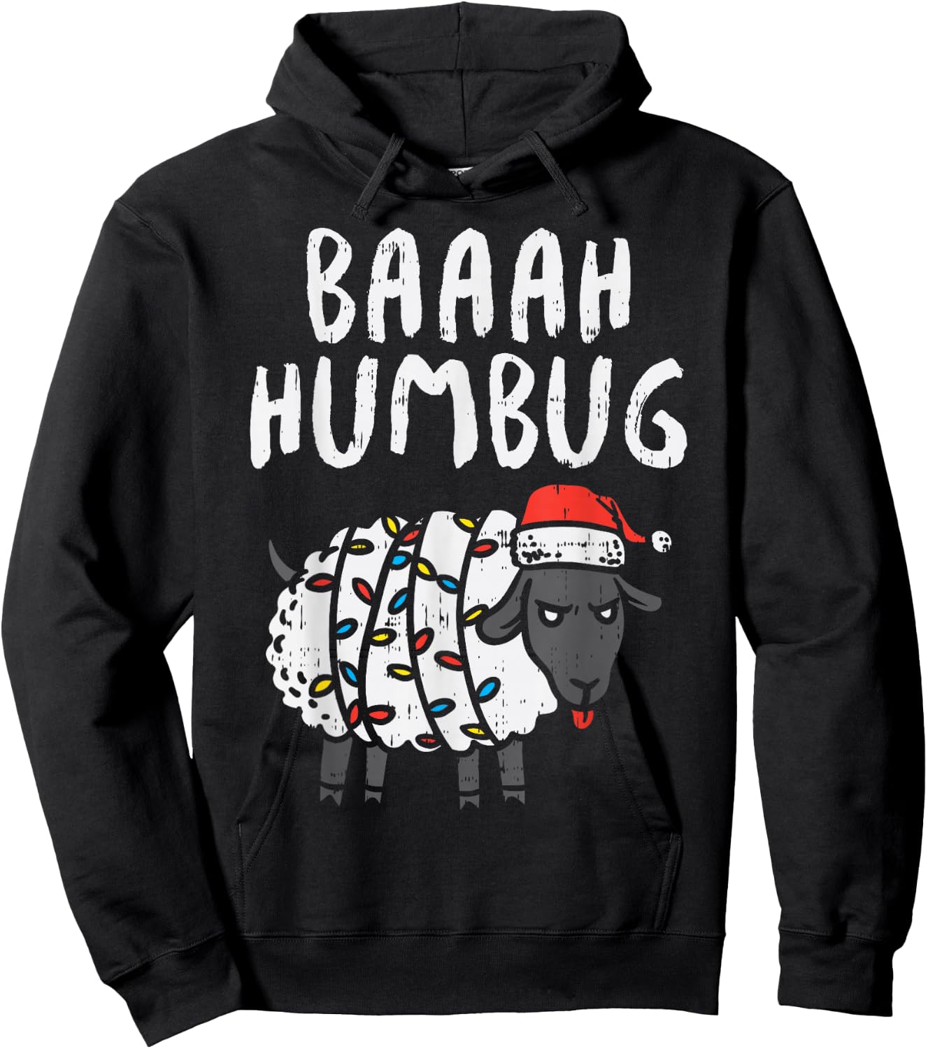 Baaah Humbug Sheep Xmas Lights Funny Anti Christmas Gift Hoodie - Hoodie | Black