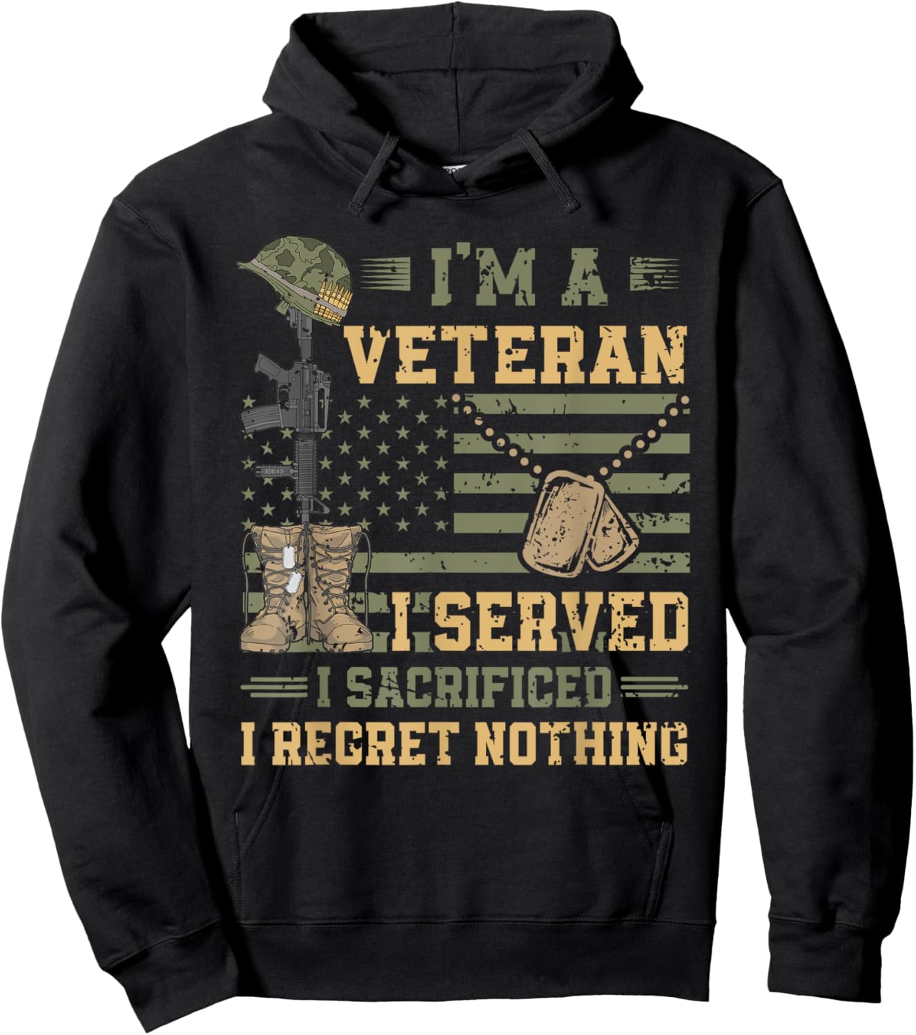 Patriotic US Army Veteran I Served Sacrificed Regret Nothing Hoodie - Hoodie | Black