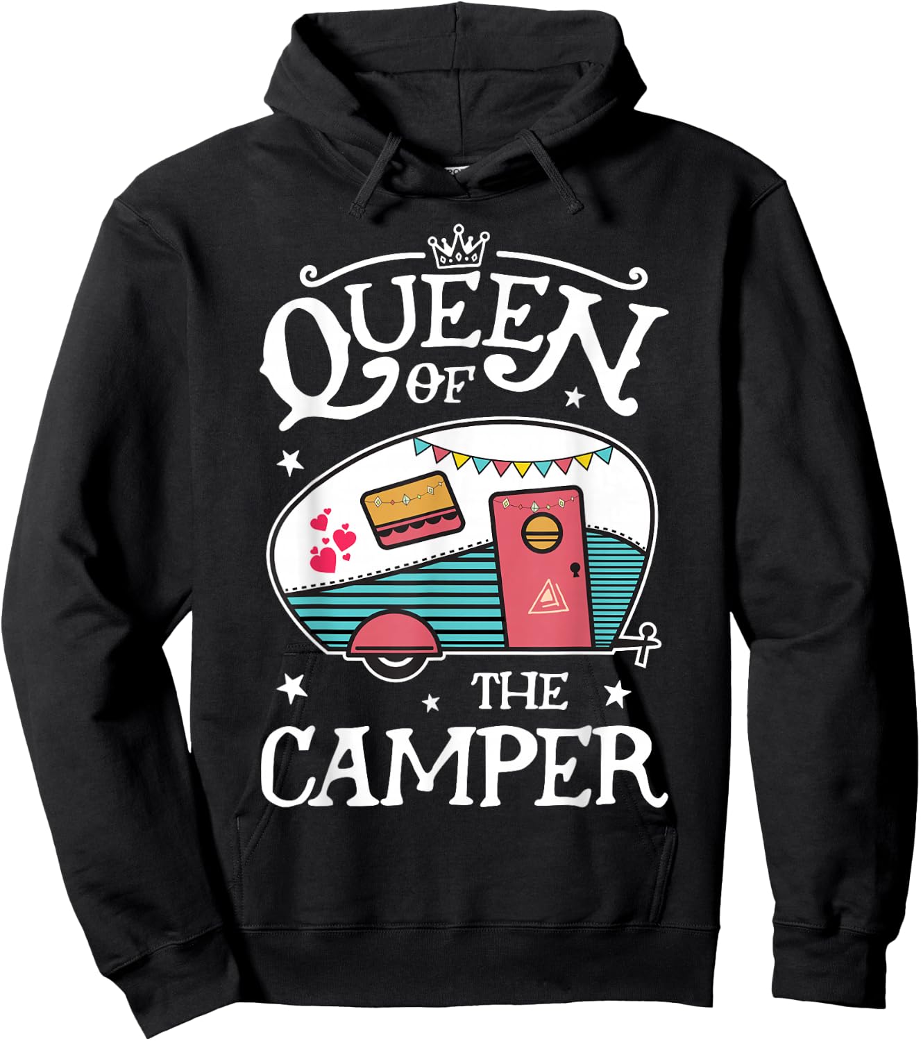 Queen of The Camper Funny Camping Outdoor Women Girls Zip Hoodie - Hoodie | Black