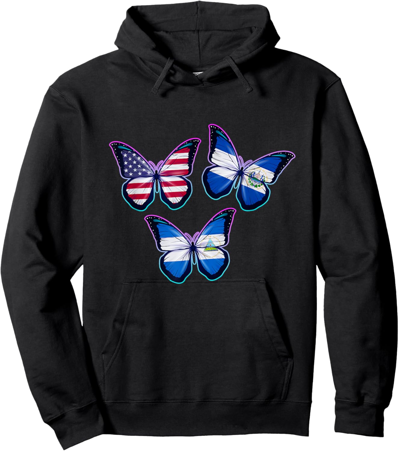 Multiculti Heritage. El Salvador, Nicaragua and the USA Hoodie - Hoodie | Black
