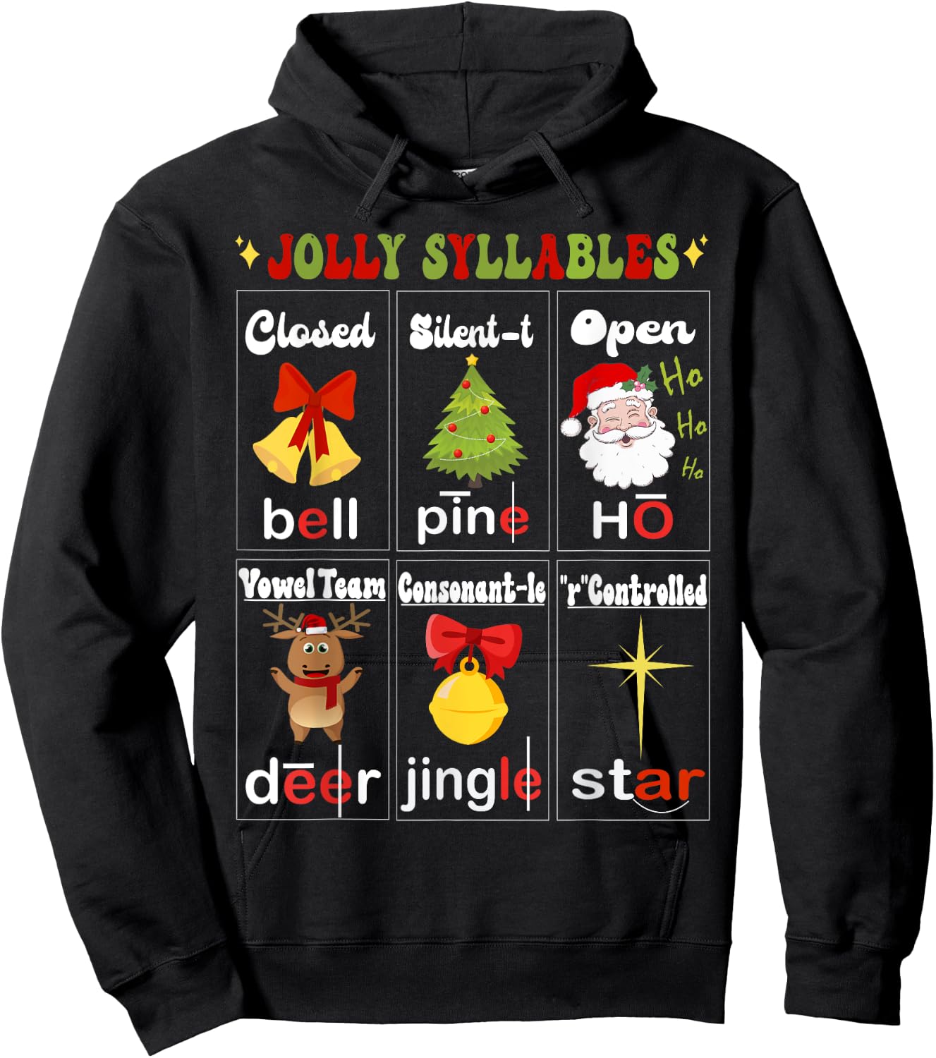 Christmas Reading Teacher Syllable Types Reading Teacher Hoodie - Hoodie | Black