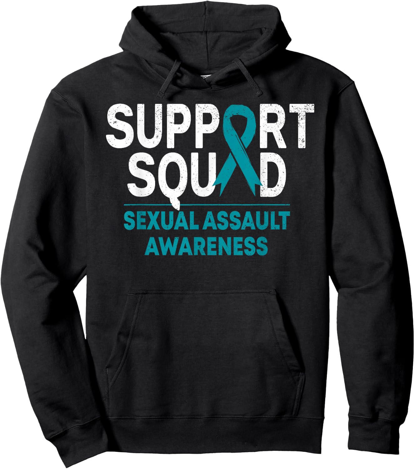 Support Squad Sexual Assault Awareness Month Teal Ribbon Hoodie - Hoodie | Black