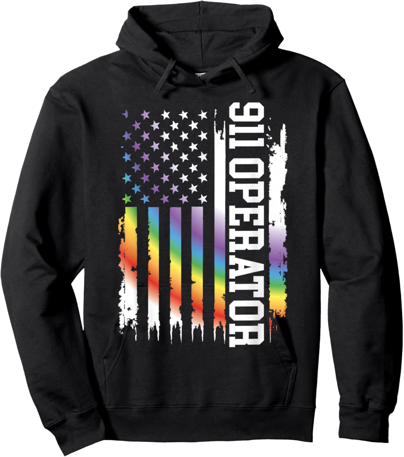 911 Operator United States Distressed Rainbow w US Flag Hoodie - Hoodie | Black