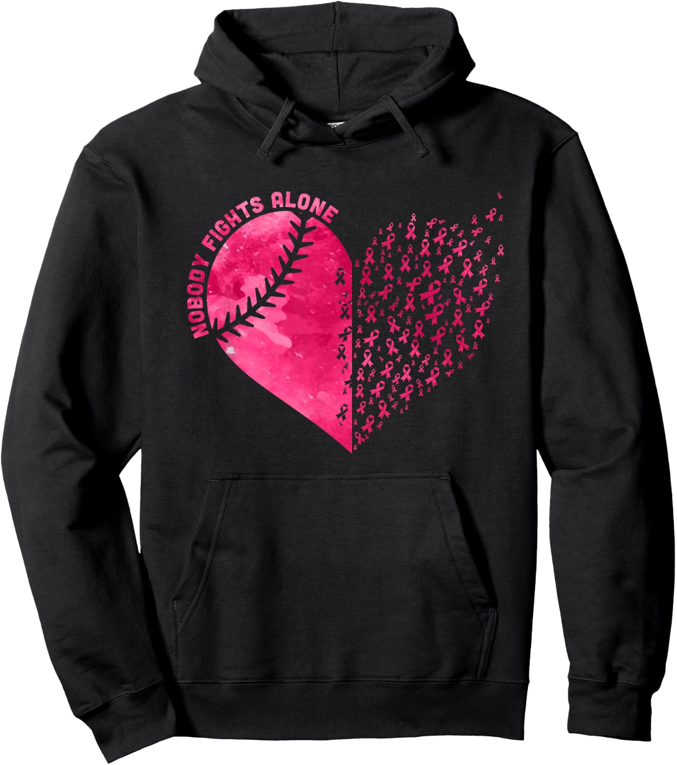 Nobody Fights Alone Pink Baseball Breast Cancer Awareness Hoodie - Hoodie | Black