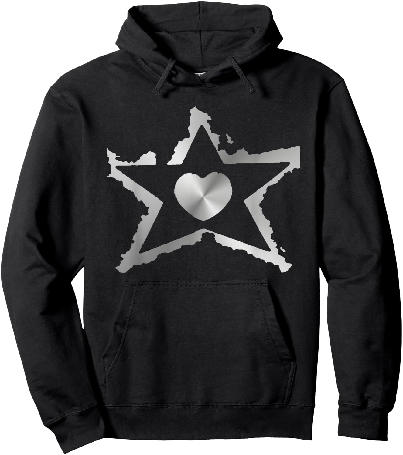 Silver Star Heart Hoodie - Hoodie | Black