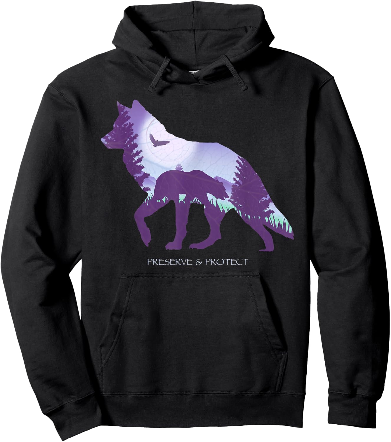 Preserve And Protect Vintage National Park Wolf Bear Eagle Hoodie - Hoodie | Black