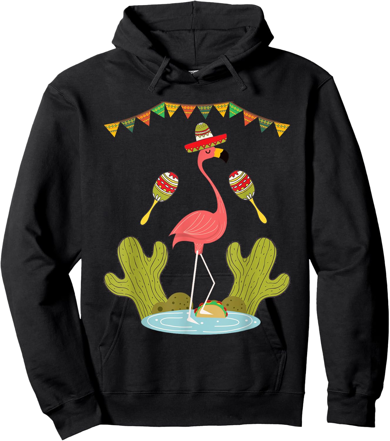 Flamingo Taco Sombrero Mexican Funny Cinco de Mayo Gift Hoodie - Hoodie | Black
