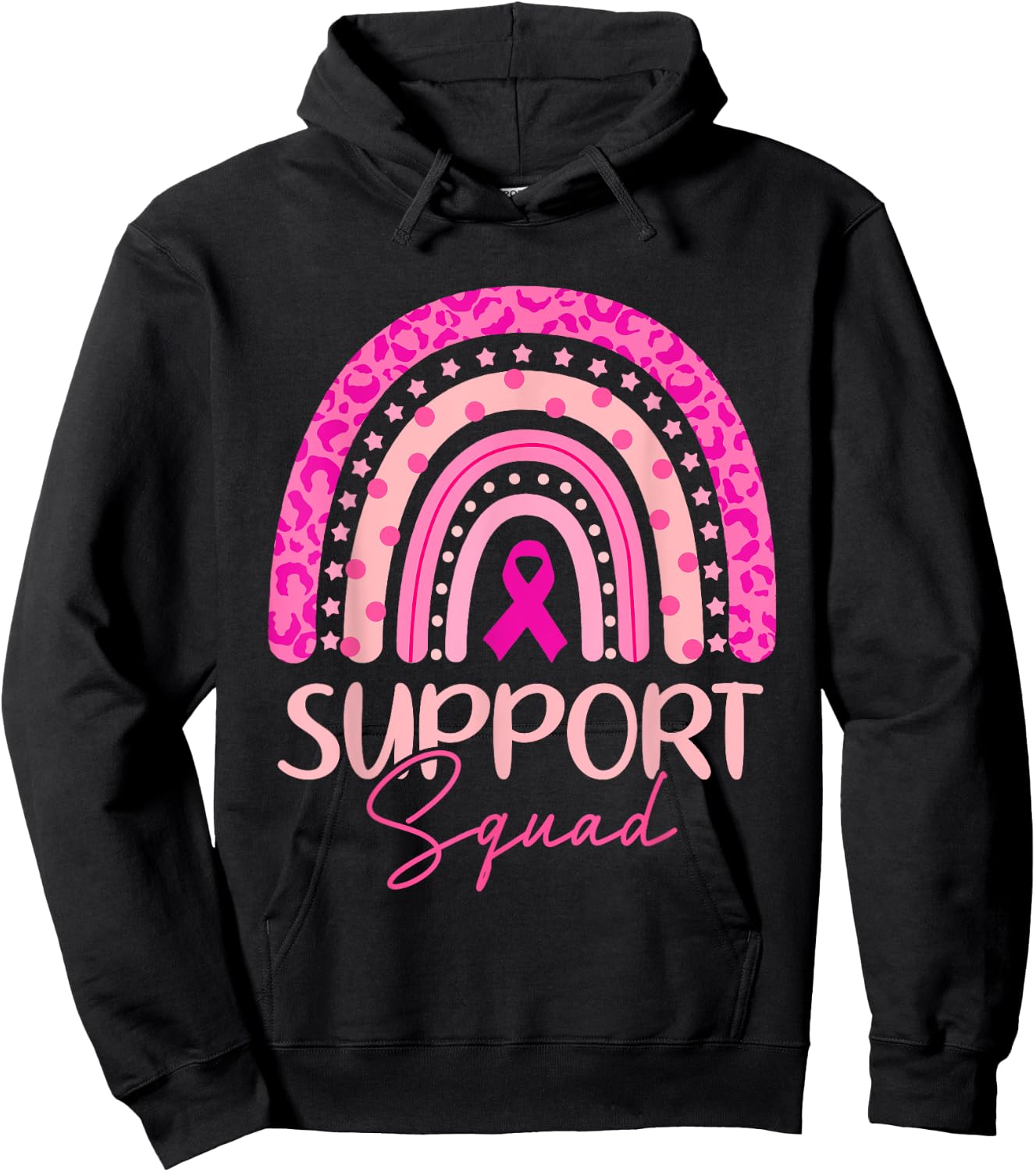 Support Squad Pink Rainbow Breast Cancer Awareness Women Hoodie - Hoodie | Black