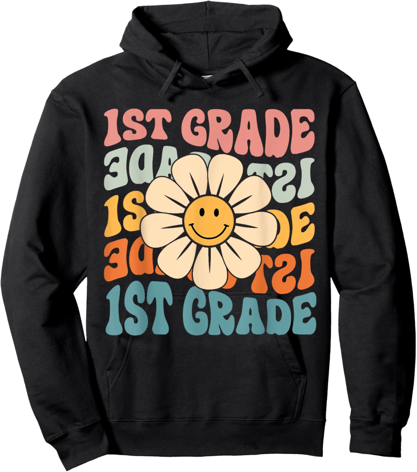 Retro 1st Grade Daisy Colorful Back To School First Grade Hoodie - Hoodie | Black