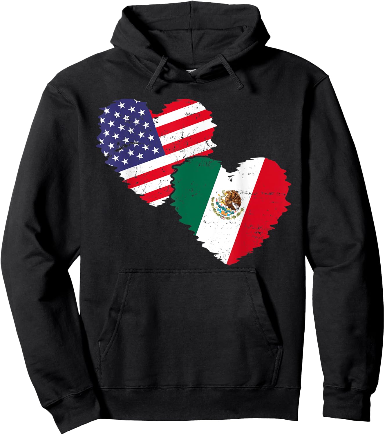 US Flag Mexican Flag Friendship Hearts Mexico Kids Men Hoodie - Hoodie | Black
