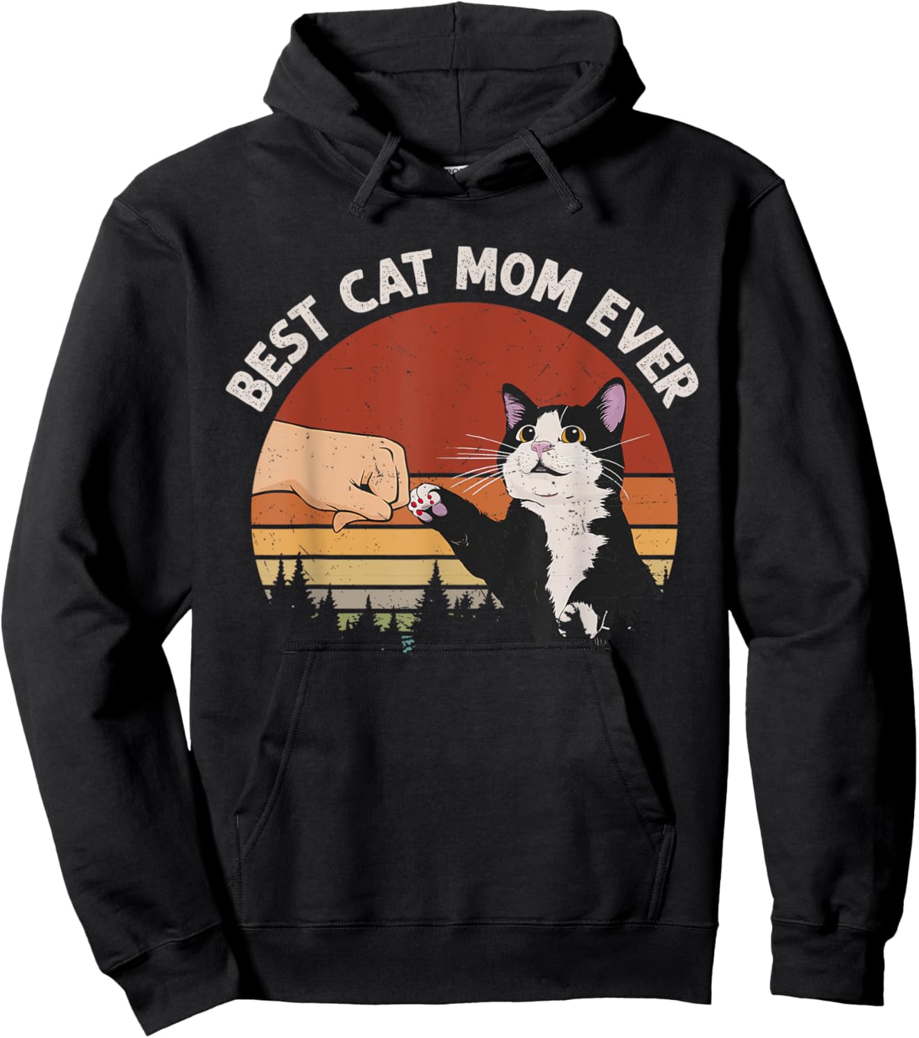 Best Cat Mom Ever Vintage Funny Cat Hoodie - Hoodie | Black