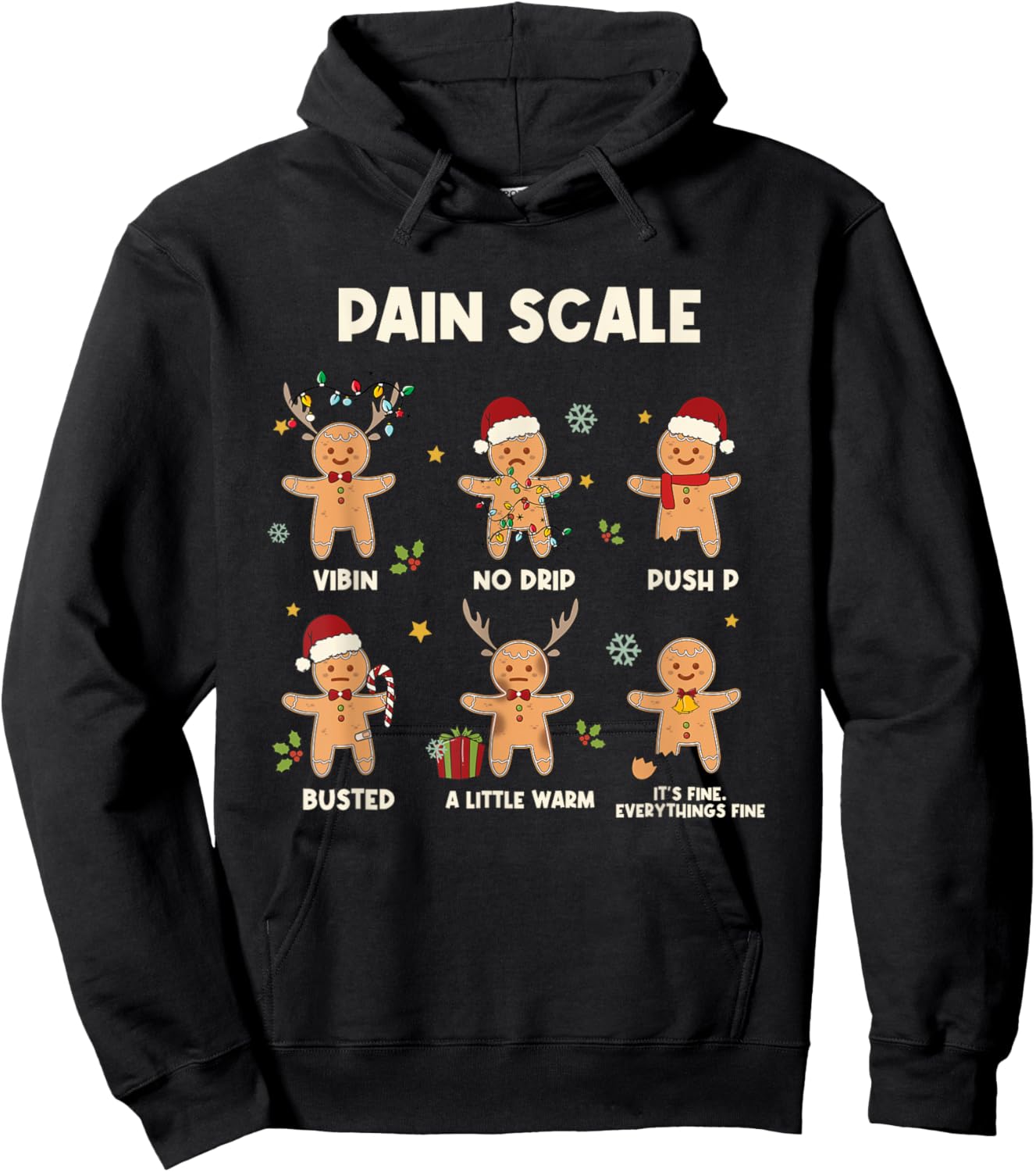 Funny Gingerbread Nurse Pain Scale Christmas Aide Nurse Hoodie - Hoodie | Black