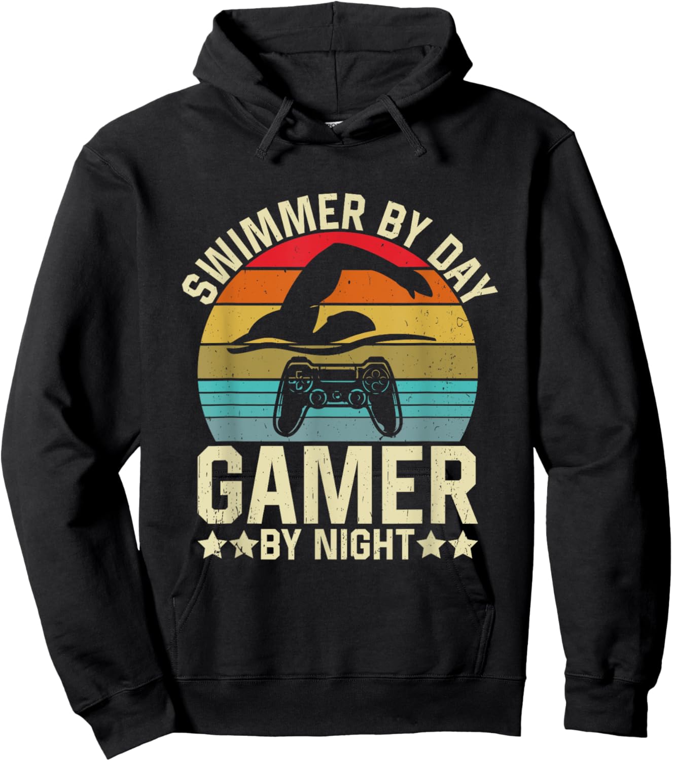 Swimmer By Day Gamer By Night Swimming Video Games Lover Hoodie - Hoodie | Black