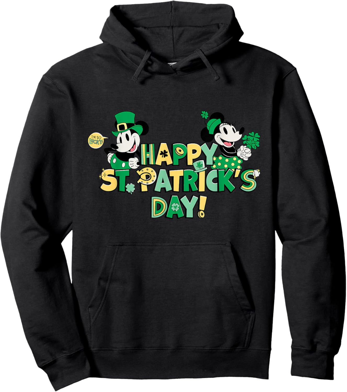 New Disney Vintage Mickey & Minnie Happy St. Patrick's Day Hoodie - Hoodie | Black