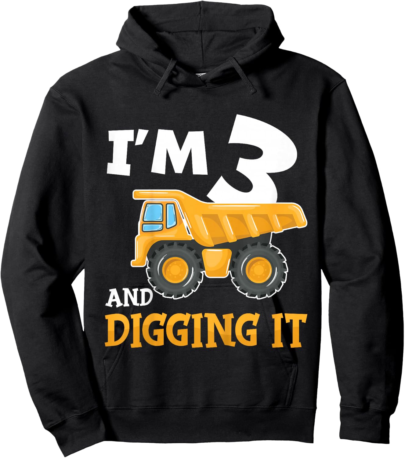 Kids Three 3yr 3rd Birthday Construction Boy 3 Years Old Hoodie - Hoodie | Black