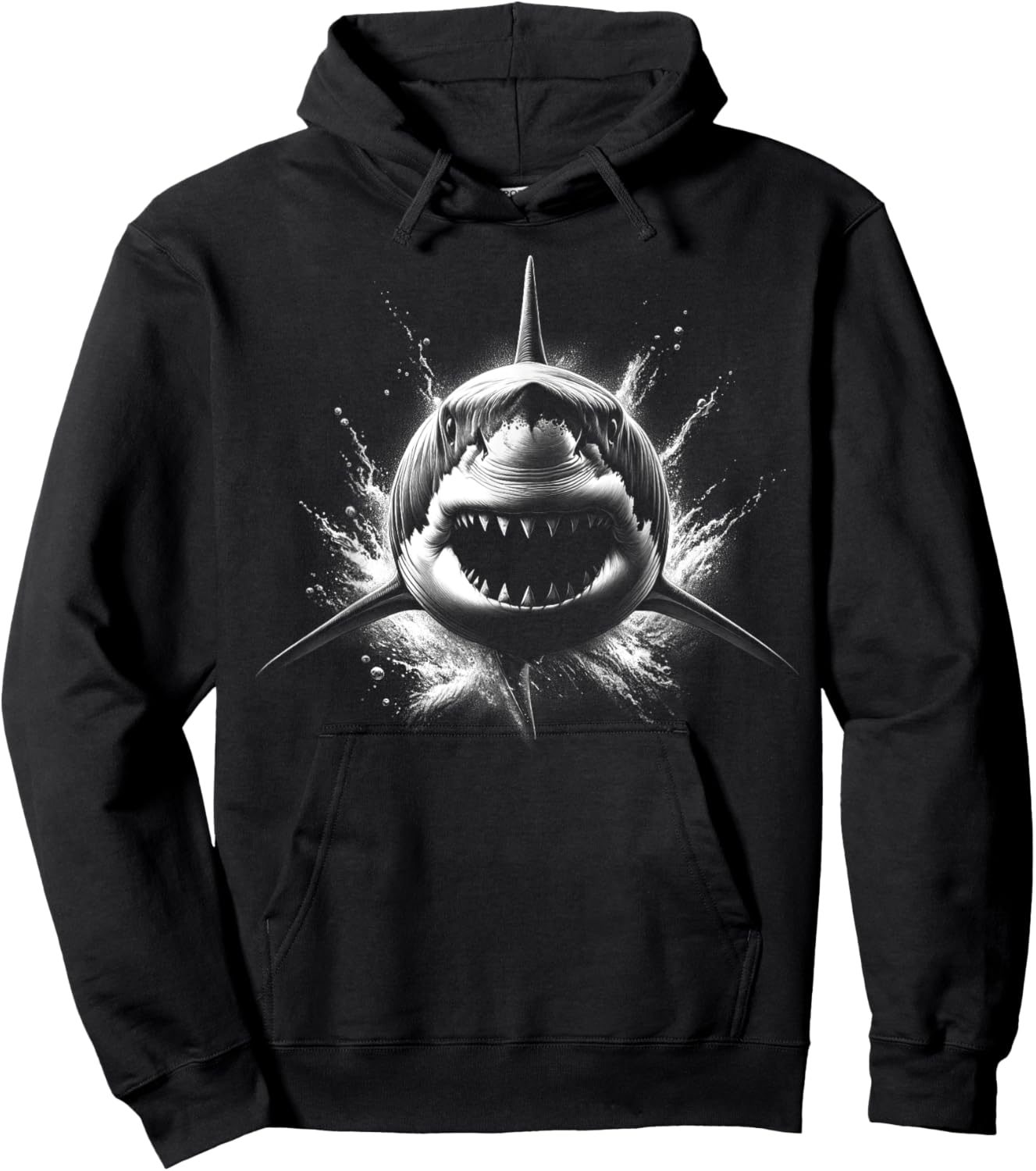 Cool Shark with Open Mouth in Black and White Style Hoodie - Hoodie | Black
