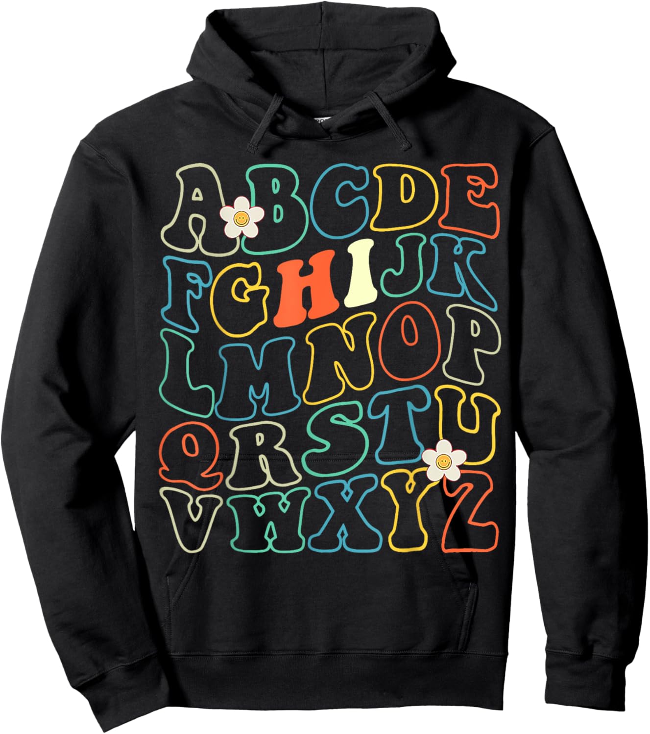 Funny Kindergarten Hi Alphabet Groovy Back To School Teacher Men Women Girls Kids Hoodie - Hoodie | Black