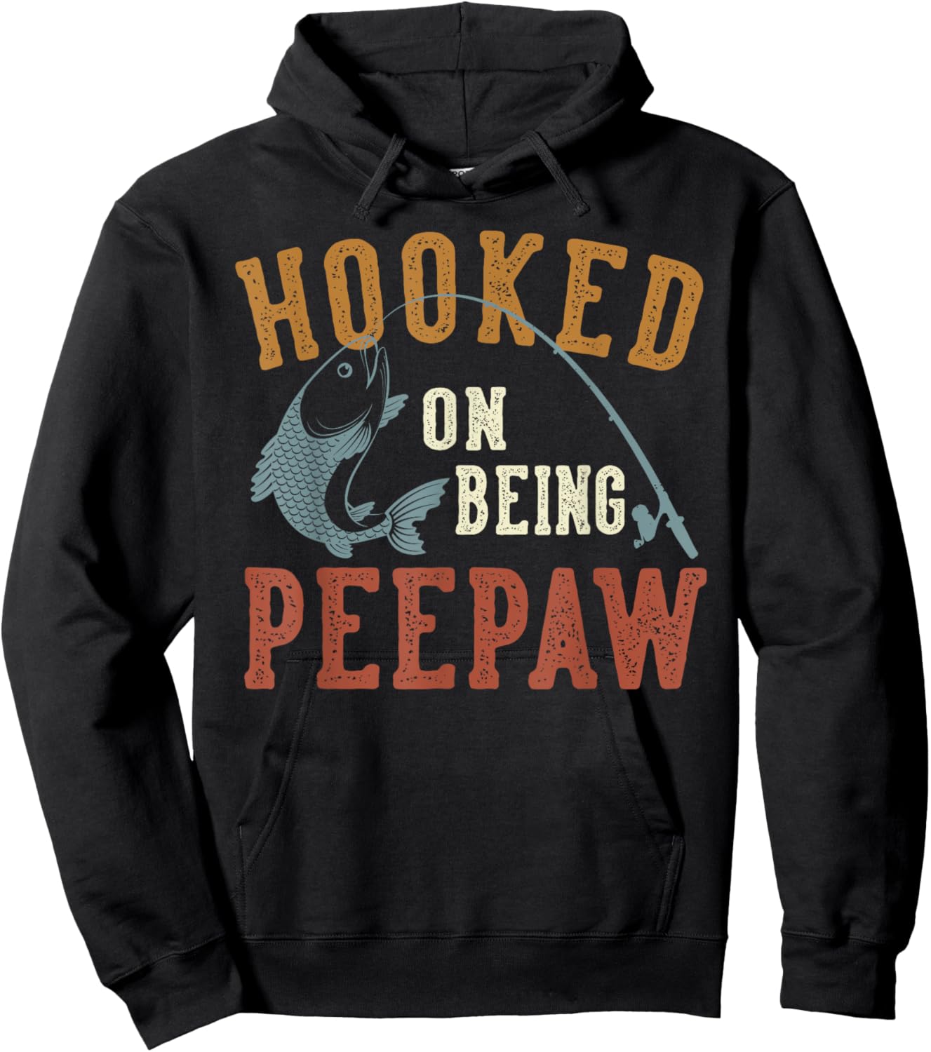 Hooked On Being Peepaw Father's Day Fishing Peepaw Hoodie - Hoodie | Black