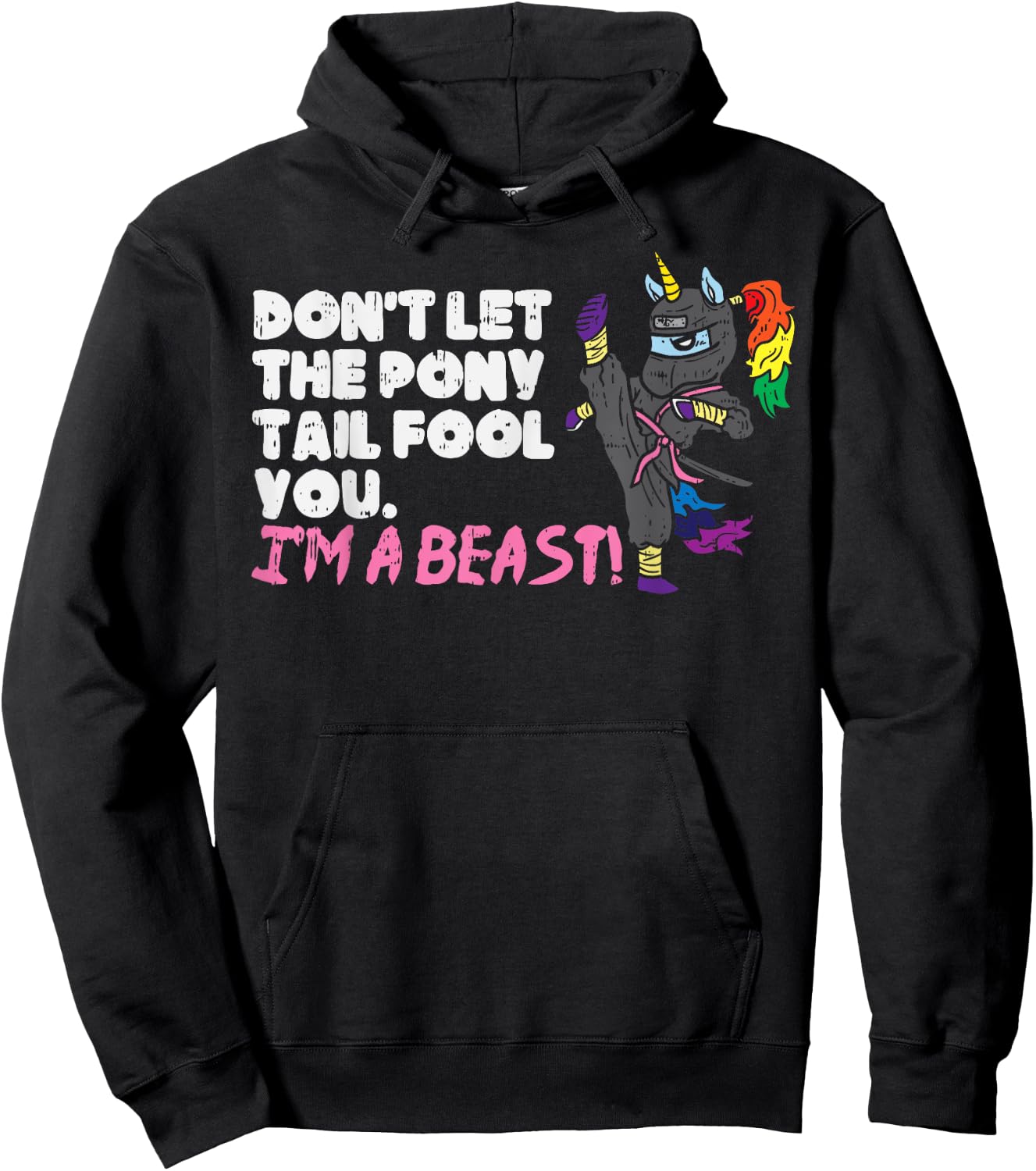 Karate Ninja Unicorn Ponytail Beast Martial Arts Girls Gift Hoodie - Hoodie | Black