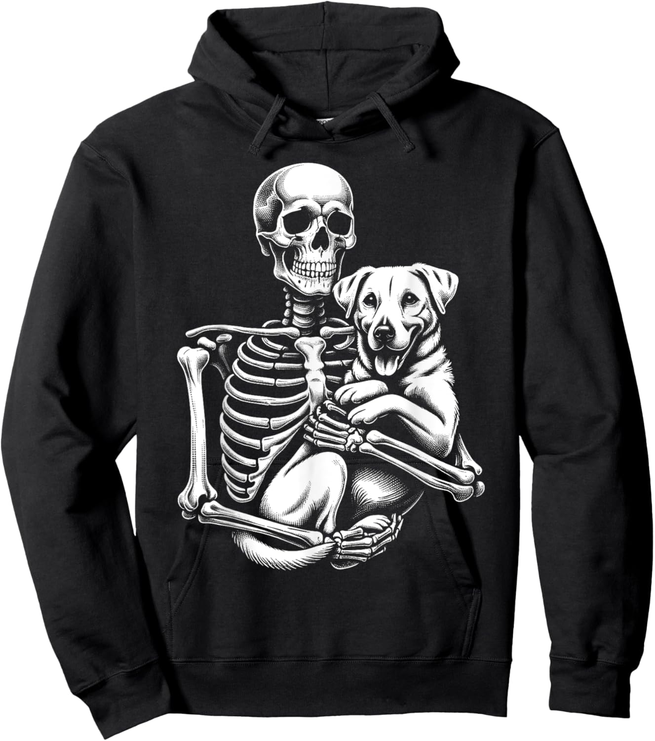 Skeleton Holding A Dog Funny Lazy Halloween Costume Skull Hoodie - Hoodie | Black