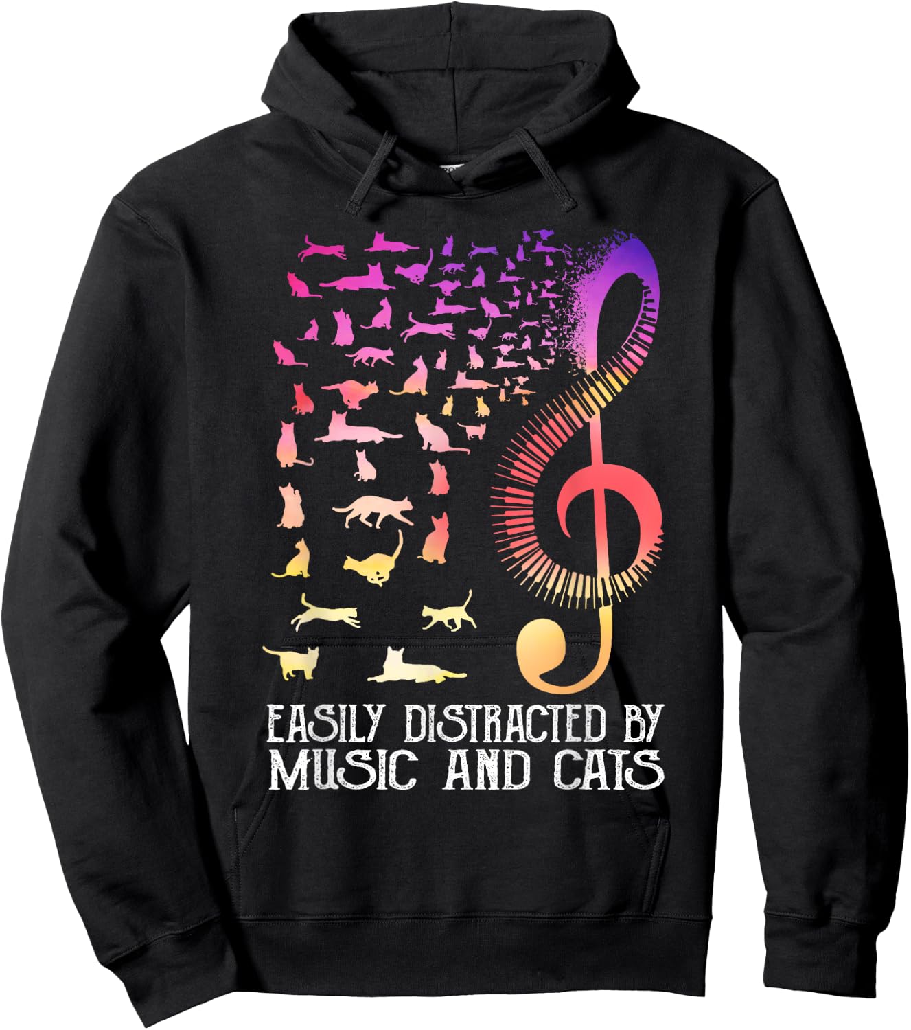Easily distracted by music and cats for book lovers Hoodie - Hoodie | Black