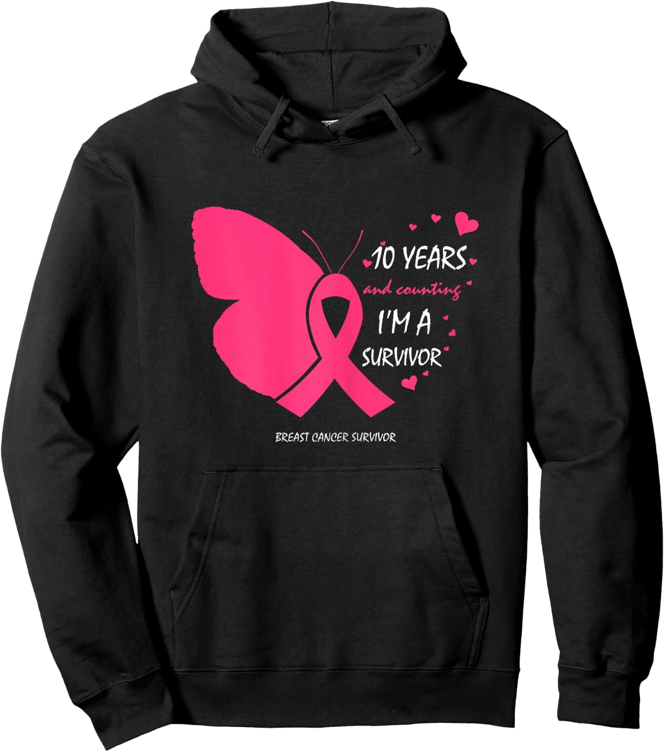 10 Years Breast Cancer Free Gifts Butterfly Pink Survivor Hoodie - Hoodie | Black