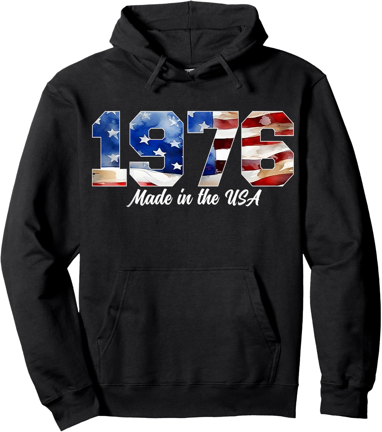 50th Birthday 1976 American Flag Born in 1976 USA Pride Hoodie - Hoodie | Black