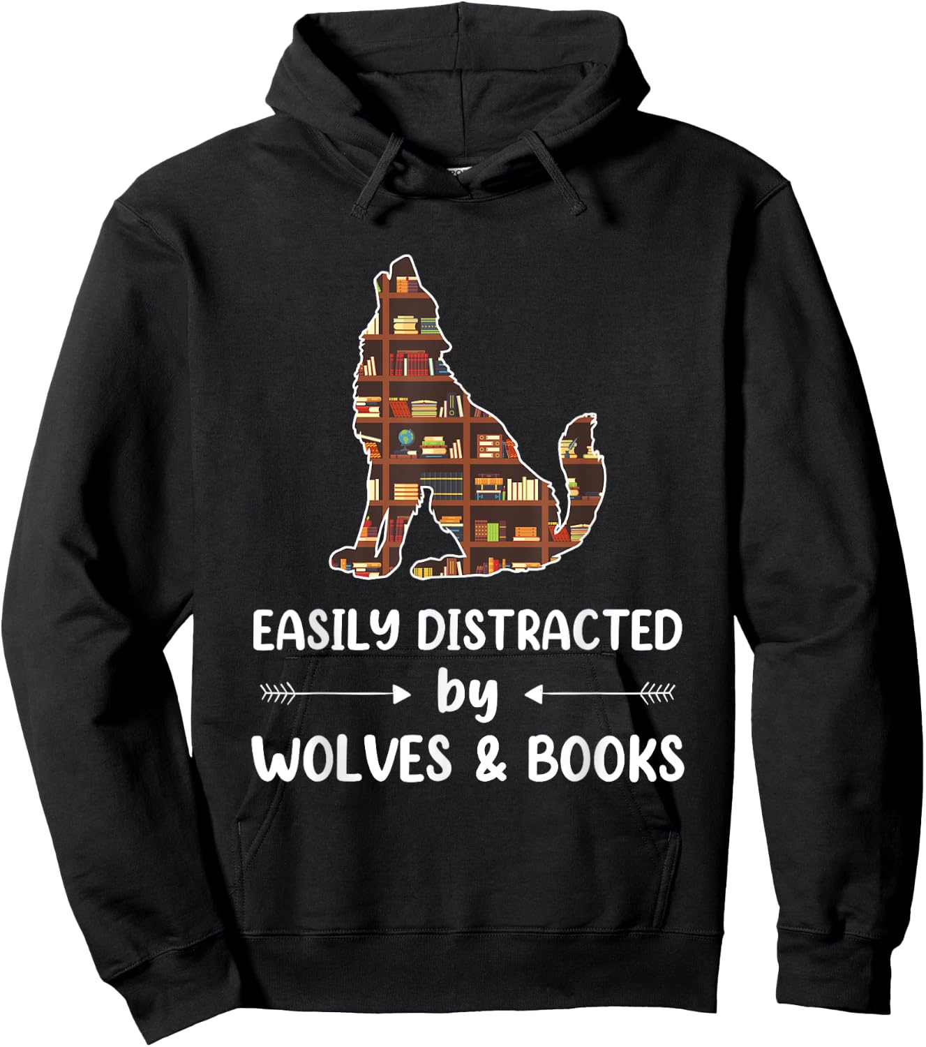 Easily Distracted by Wolves and Books Nerds Men Women Kids Hoodie - Hoodie | Black