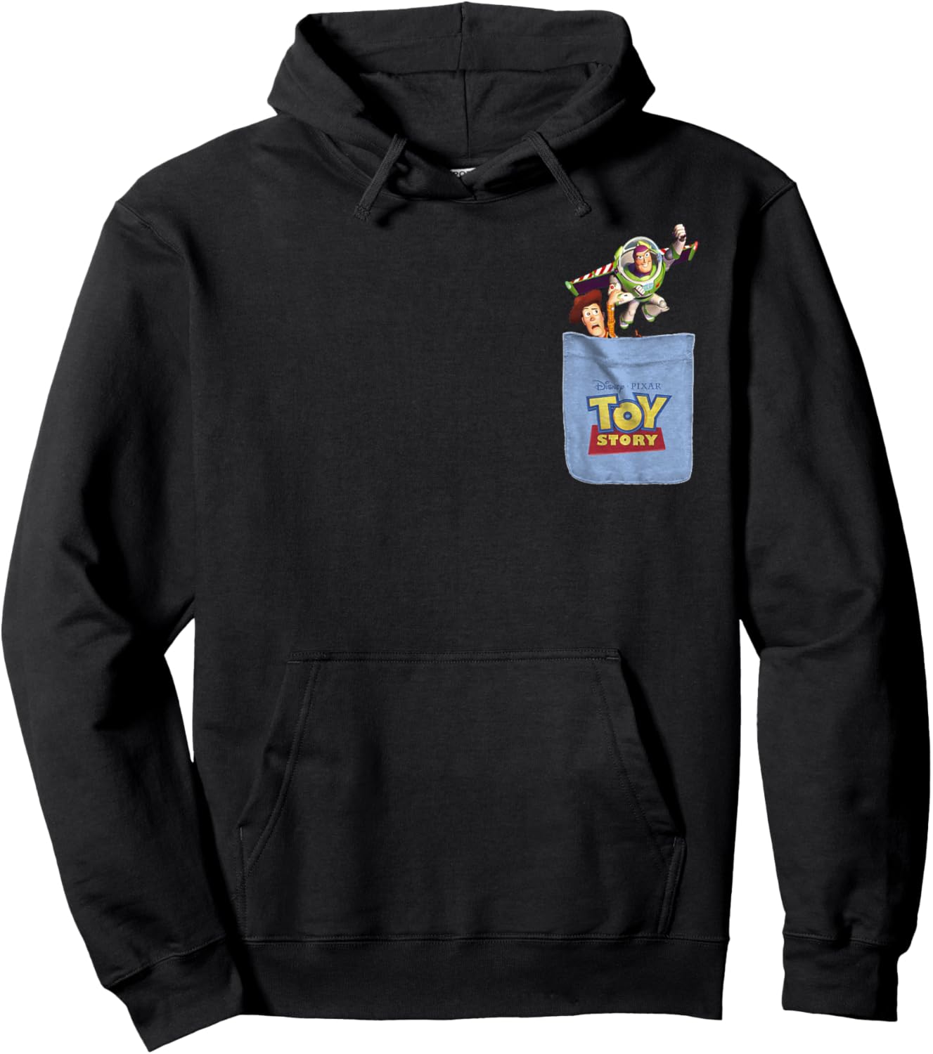 Disney Pixar Toy Story Buzz And Woody Flying Pocket Logo Hoodie - Hoodie | Black